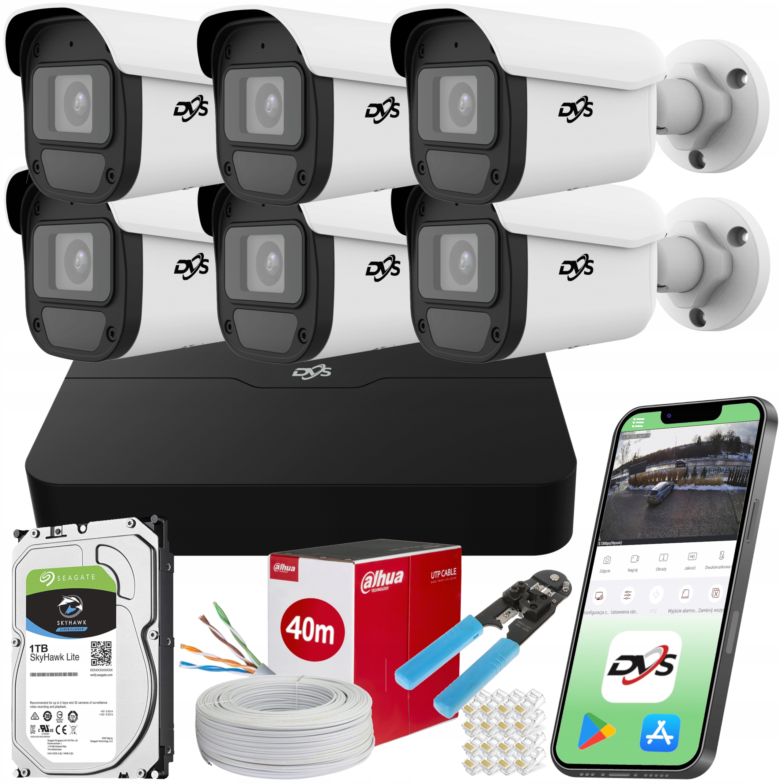 ZESTAW DO MONITORINGU IP 6 KAMER 5MPX 2K ZEWNĘTRZNE METALOWE POE DYSK 1TB