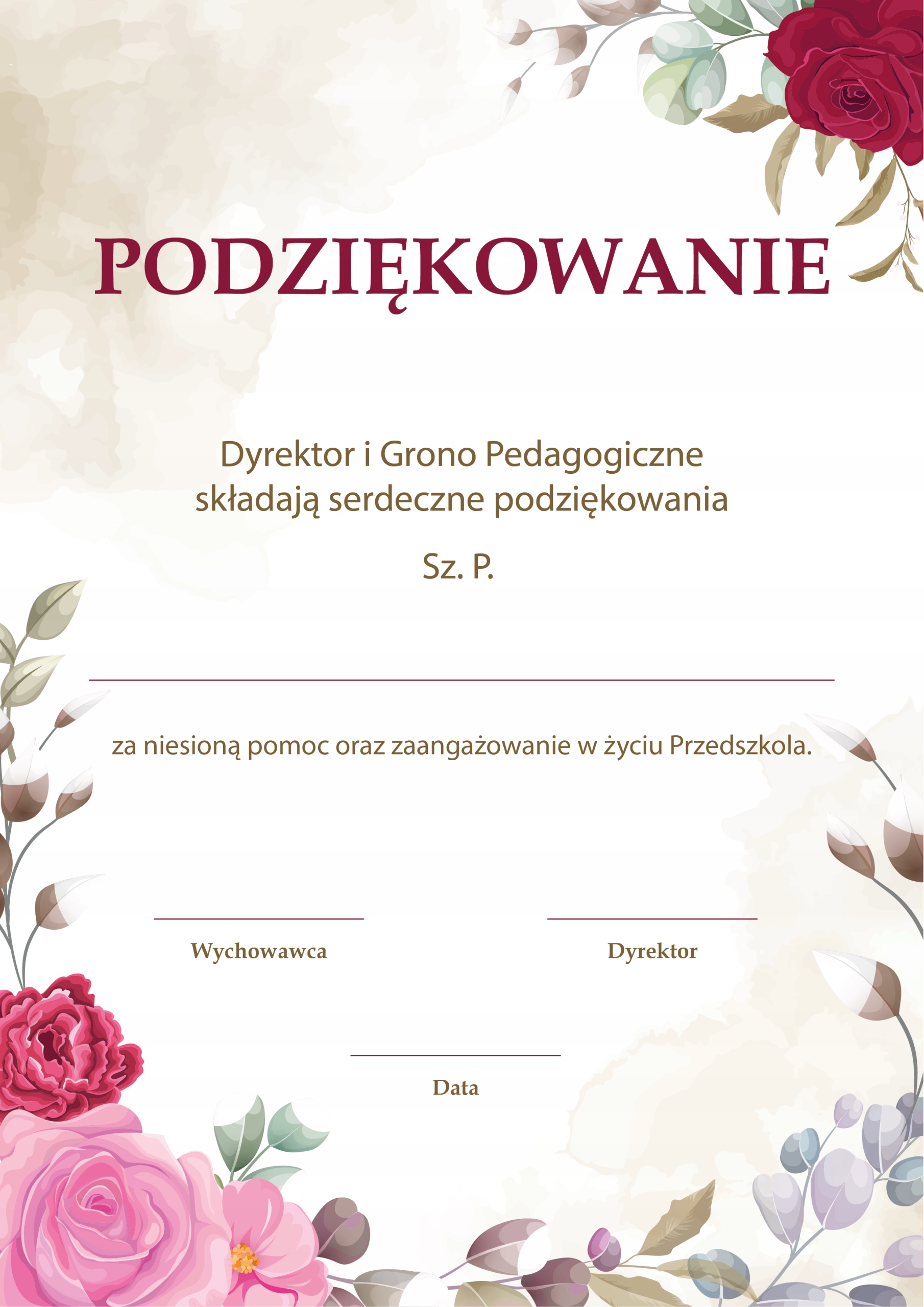 

Dyplom Podziękowanie – Przedszkole