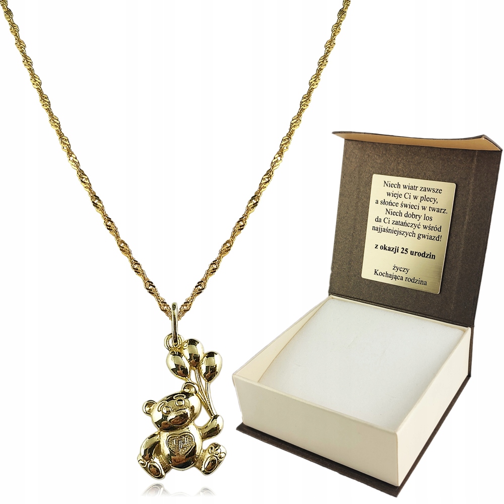 

Złoty Łańcuszek z Wisiorkiem z Misiem 333 Grawer