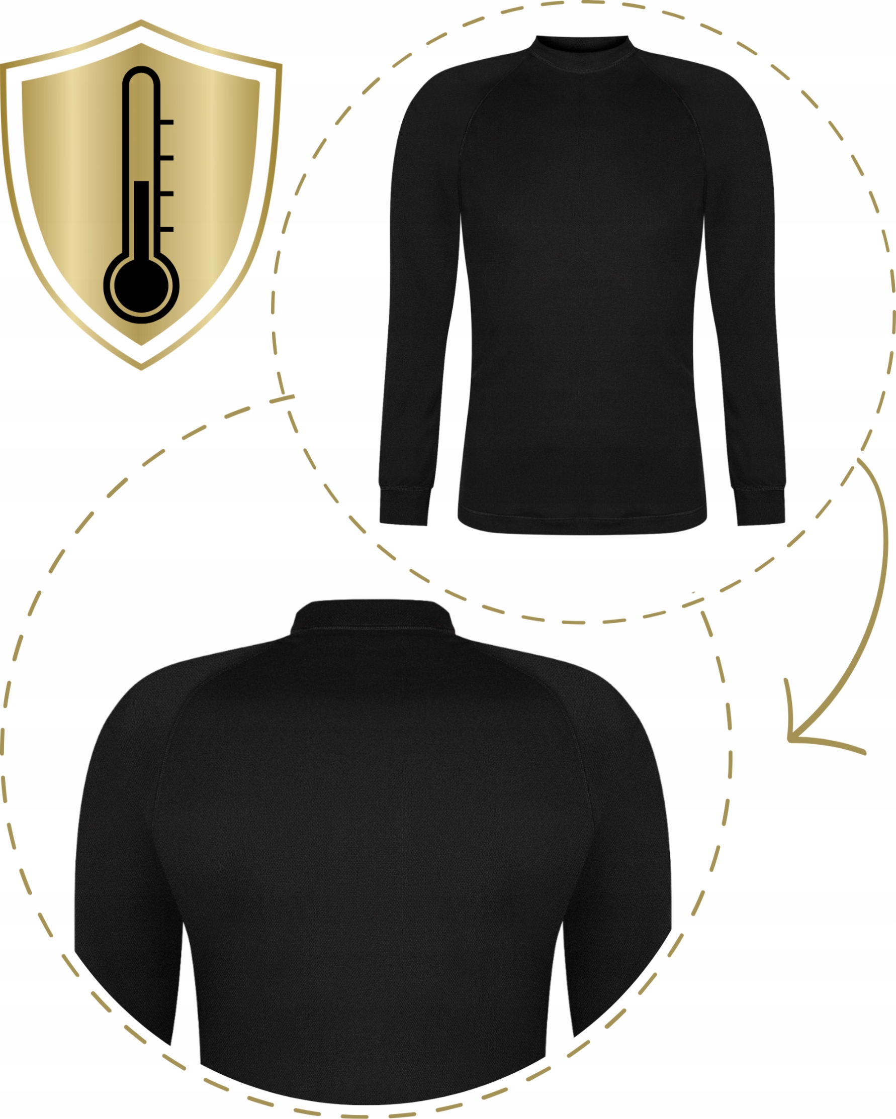 KOSZULKA TERMOAKTYWNA DAMSKA S MĘSKA CZARNA ODDYCHAJĄCA CIEPŁA Z MESZKIEM Materiał dominujący Poliester