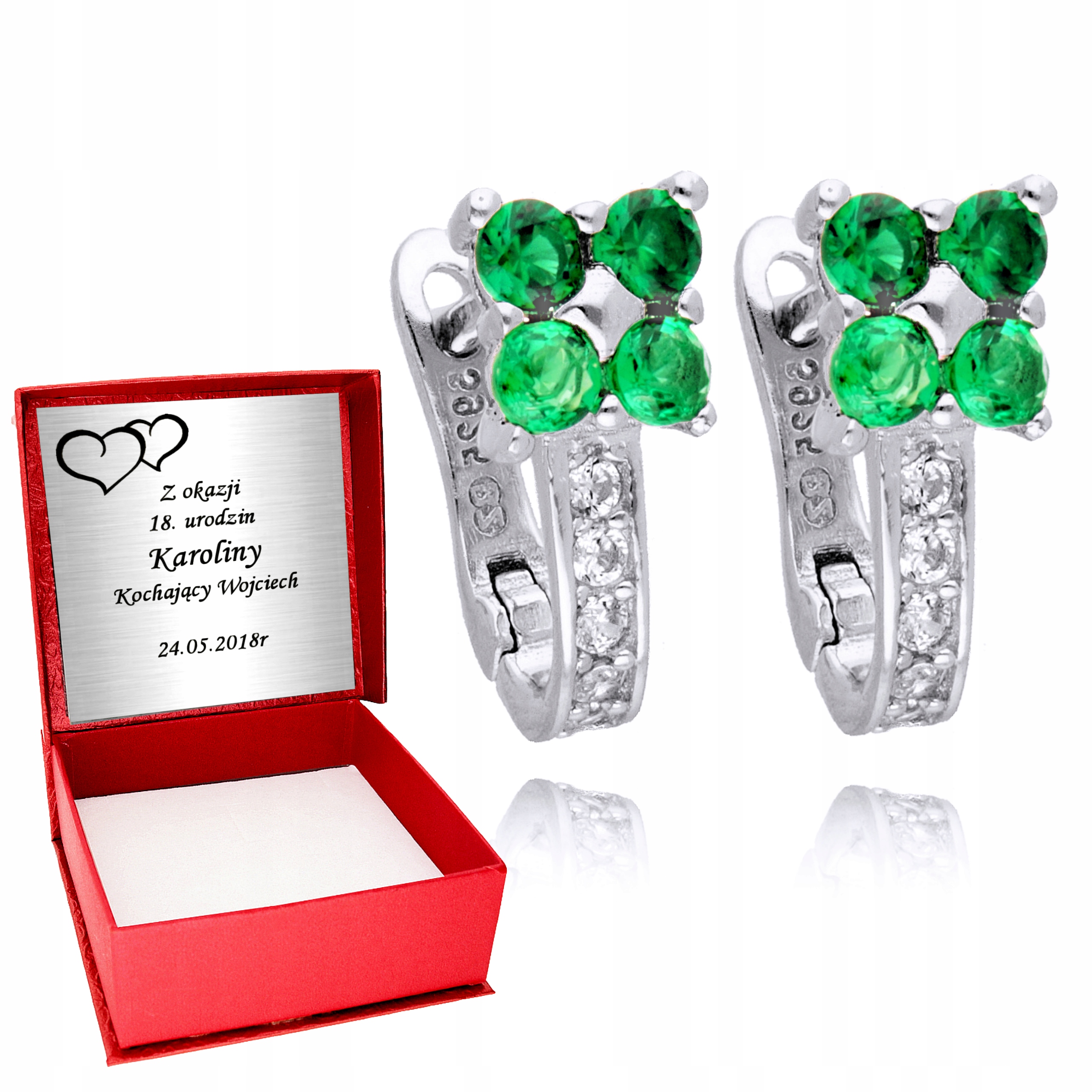 

Srebrne Kolczyki 925 Angielskie Koniczynki Grawer