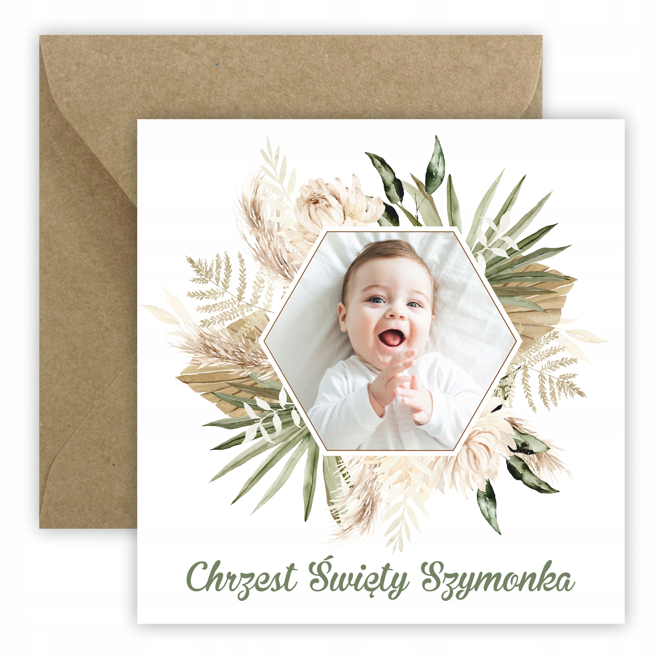 ZAPROSZENIA NA CHRZEST - ZE ZDJĘCIEM - BOHO - IMIĘ