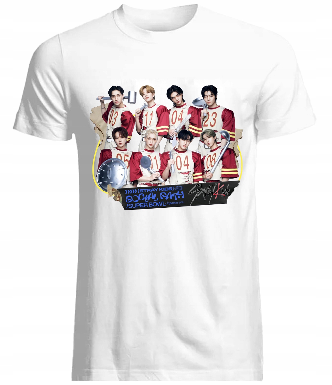 Koszulka K-pop Stray Kids 100% Bawełna Biały Wysokiej Jakości Tekstura L