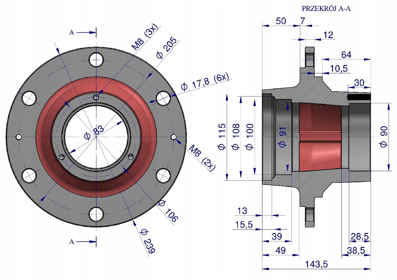 Piasta koła Przyczepa D-47 2213150030 Producent części inny