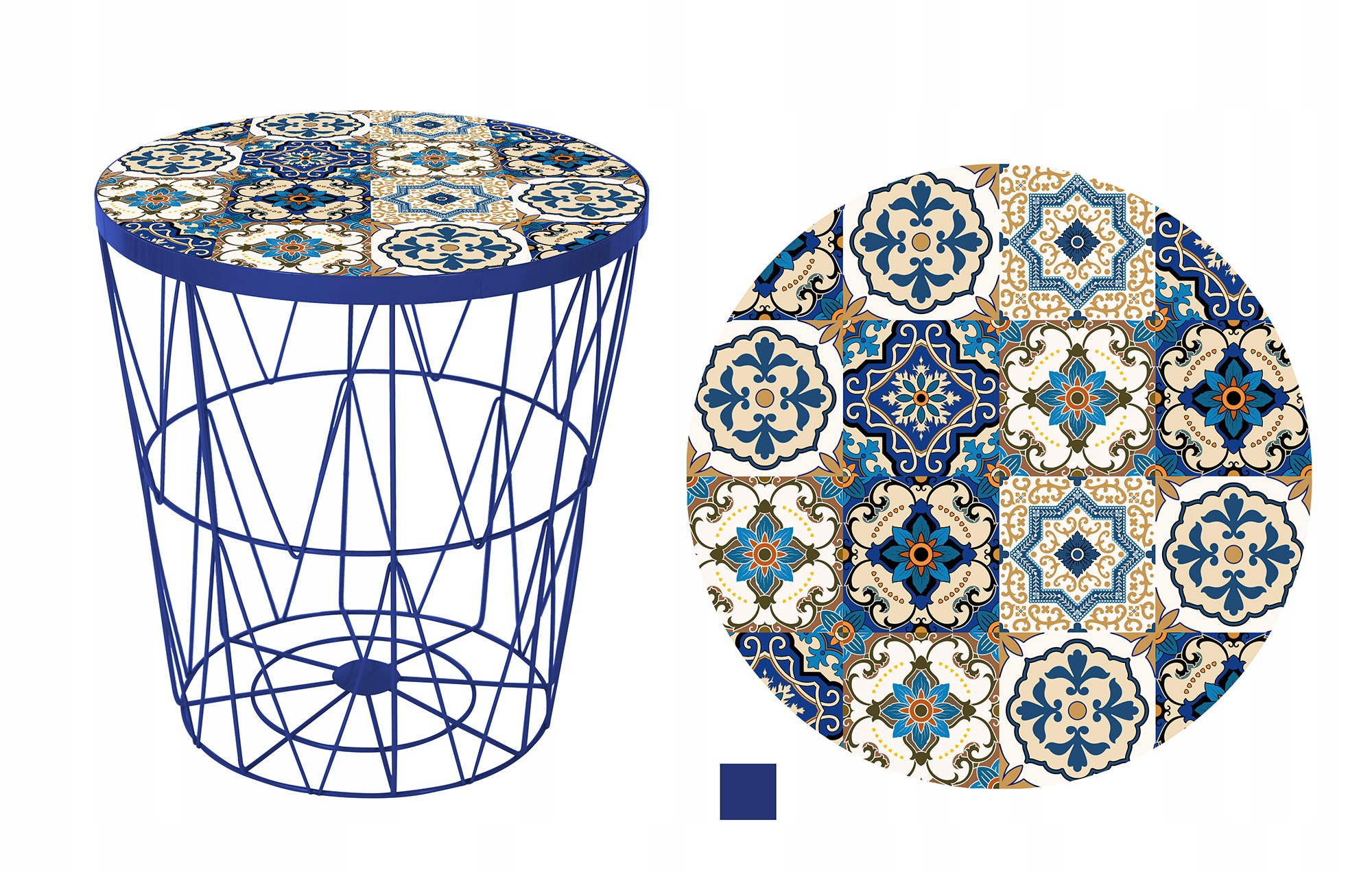

Kosz stolik Boho niebieski Druciany metalowy loft