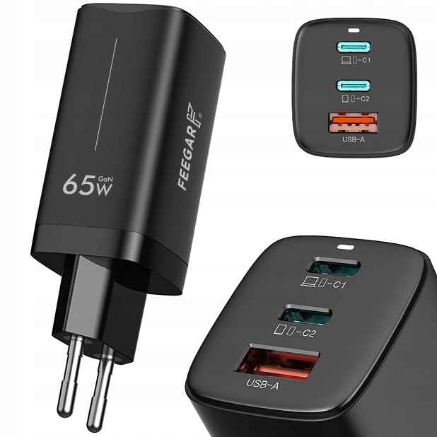 Síťová nabíječka Feegar GaN Gall 65W Rychlá 3x Usb Typ C Pd Usb-c Qc 3.0
