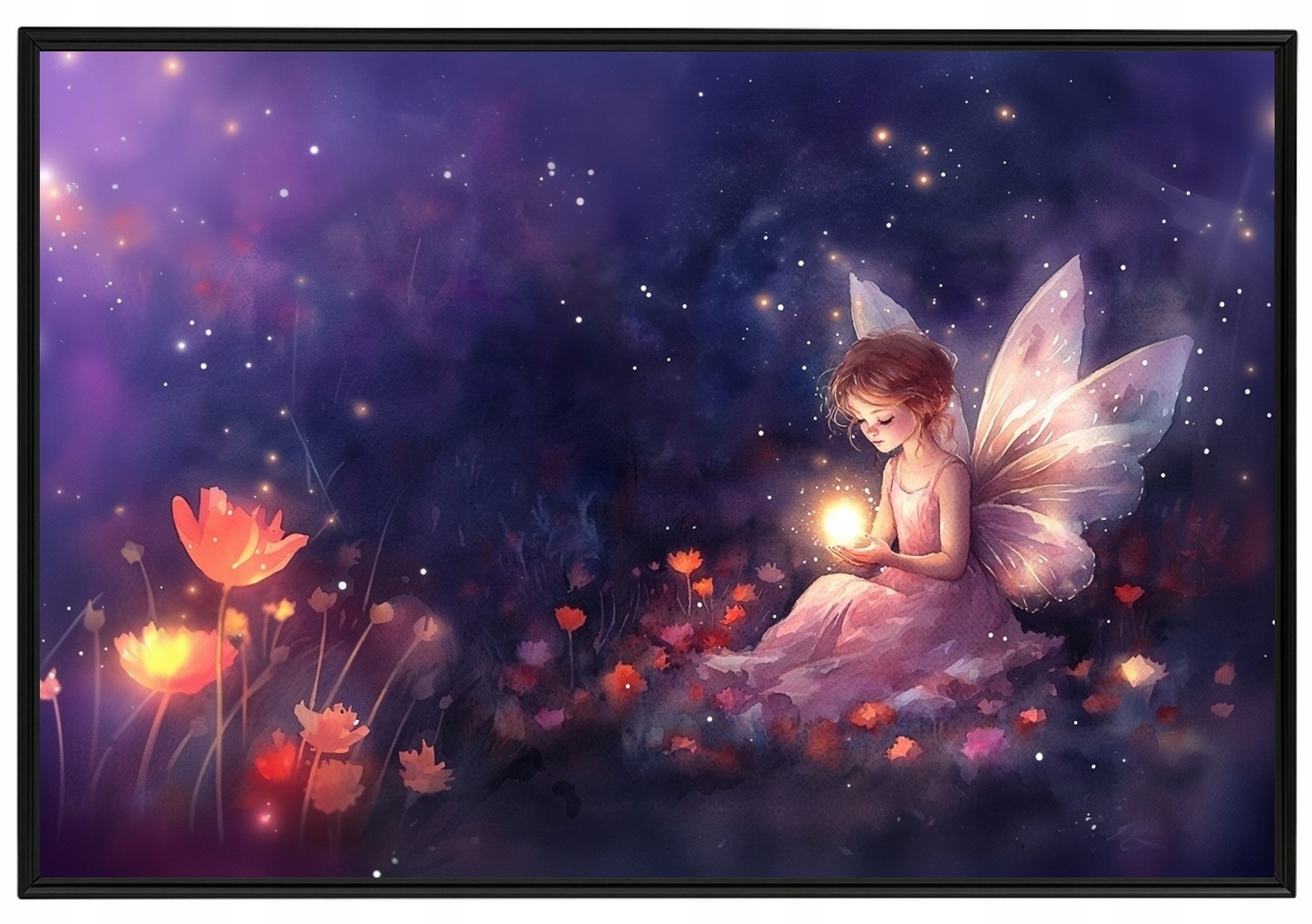 Plakát Rámeček Aluminium Děti Dívka Víla Motýl Květiny Kouzla 93x62