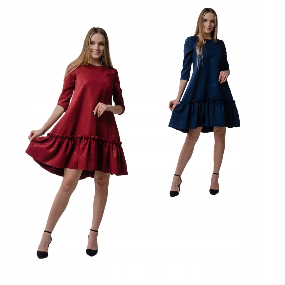 Šaty trapézová s volánkem bordó S50 Xs/s