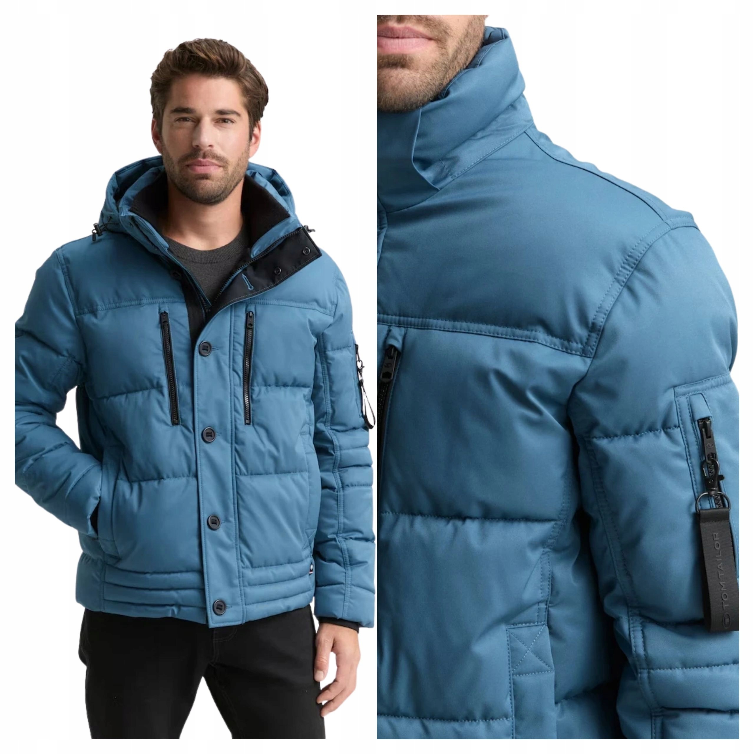 Pánská bunda Tom Tailor Puffer Tyrkysová Klasická S Kapucí S
