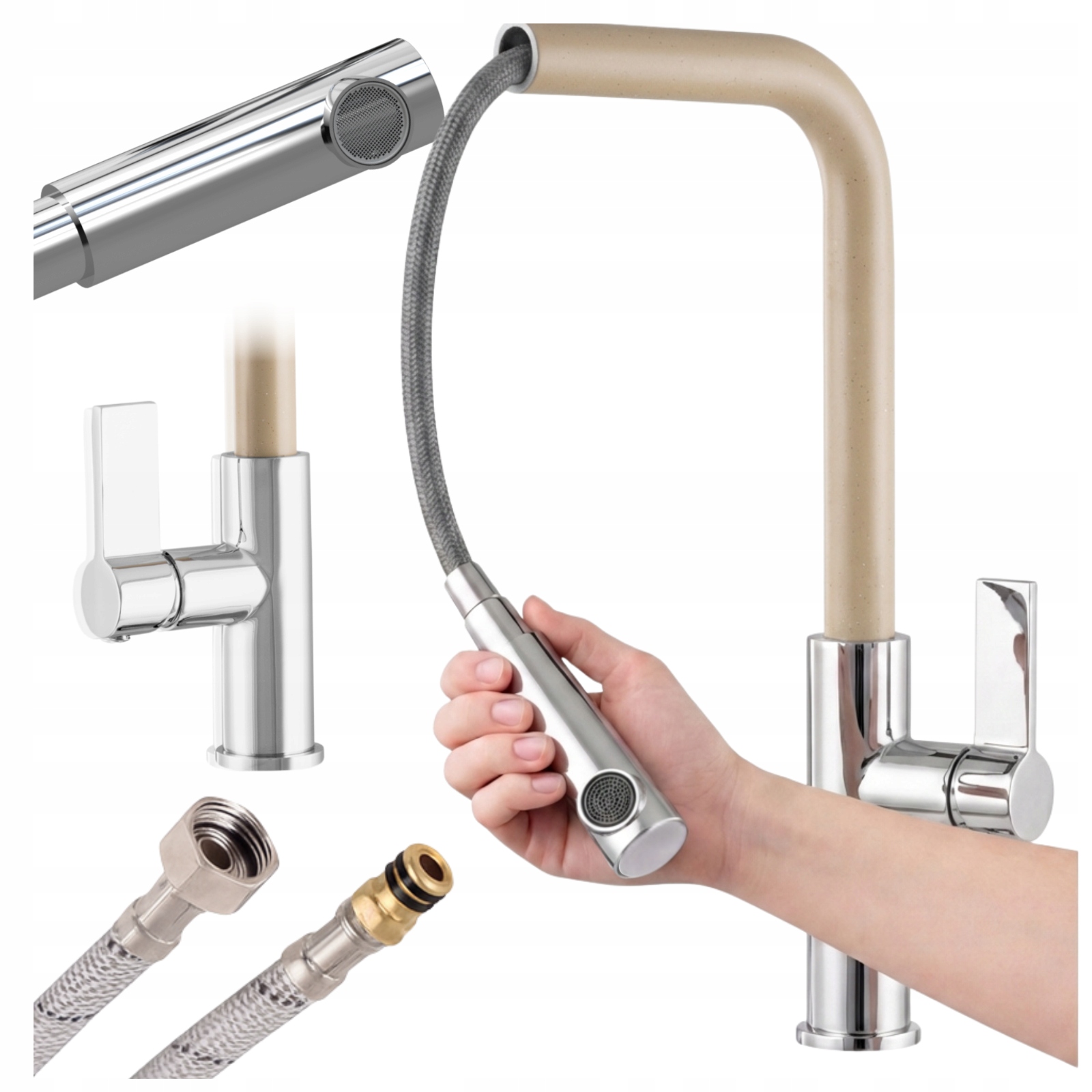 Kuchynská batéria Vyťahovateľný výtok Kohútik Linea stojaca béžová Drezová