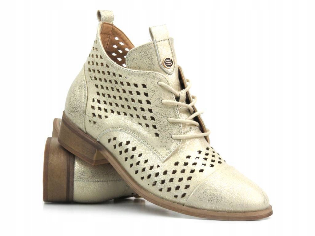 POTOCKI BOTKI DAMSKIE 24-12091 ZŁOTE r. 36 AŻUROWE PŁASKI OBCAS + GRATIS ! Model 24-12091