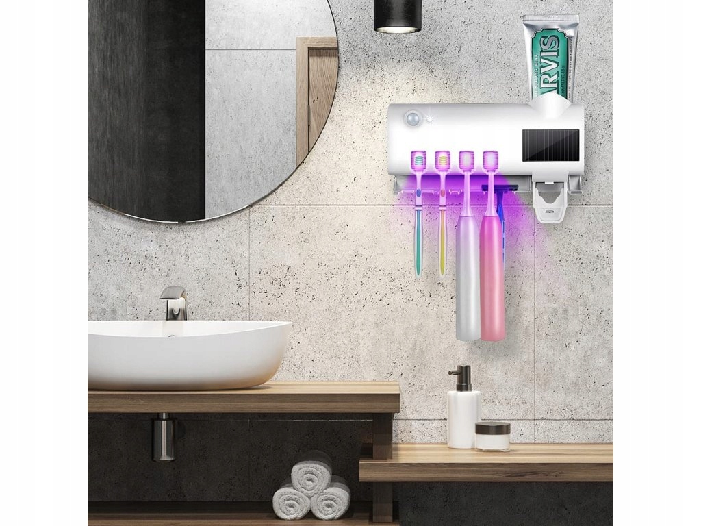 DOZOWNIK PASTY UCHWYT NA SZCZOTECZKI STERYLIZATOR UV Z CZUJNIKIEM RUCHU Wysokość maksymalna 12.5 cm