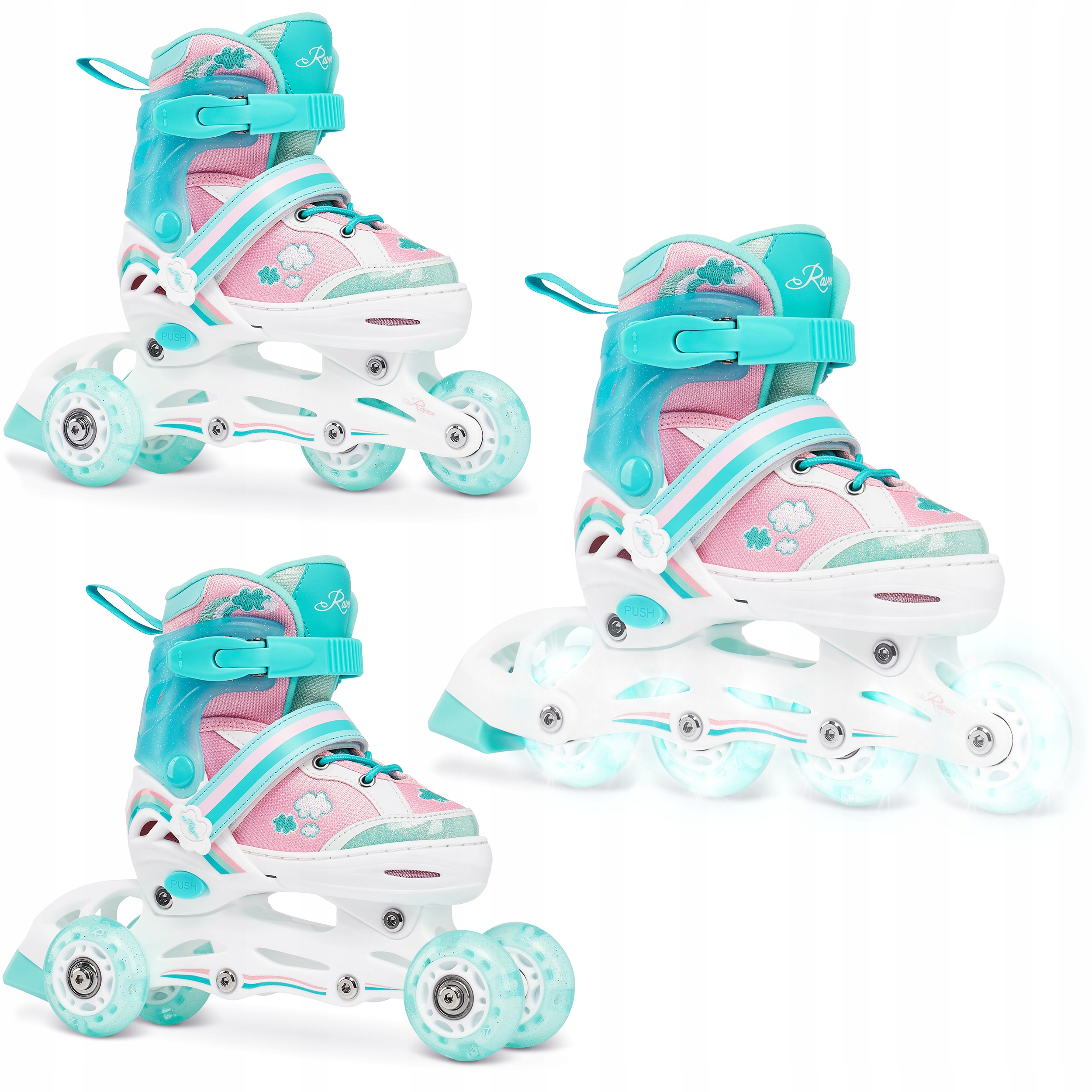 Rolki Wrotki Regulowane 3w1 Raven Zoya Mint 27-30 Kółka Led