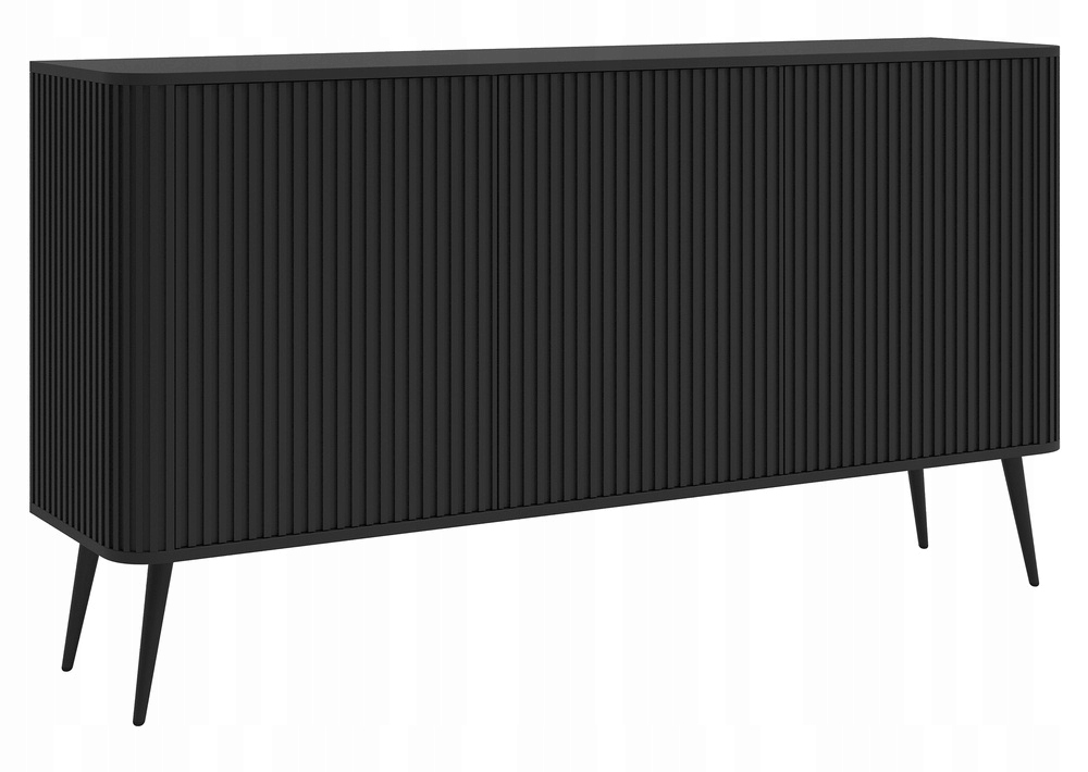Komoda Ovarlo s třídveřovými závorami, černá s černými nohami