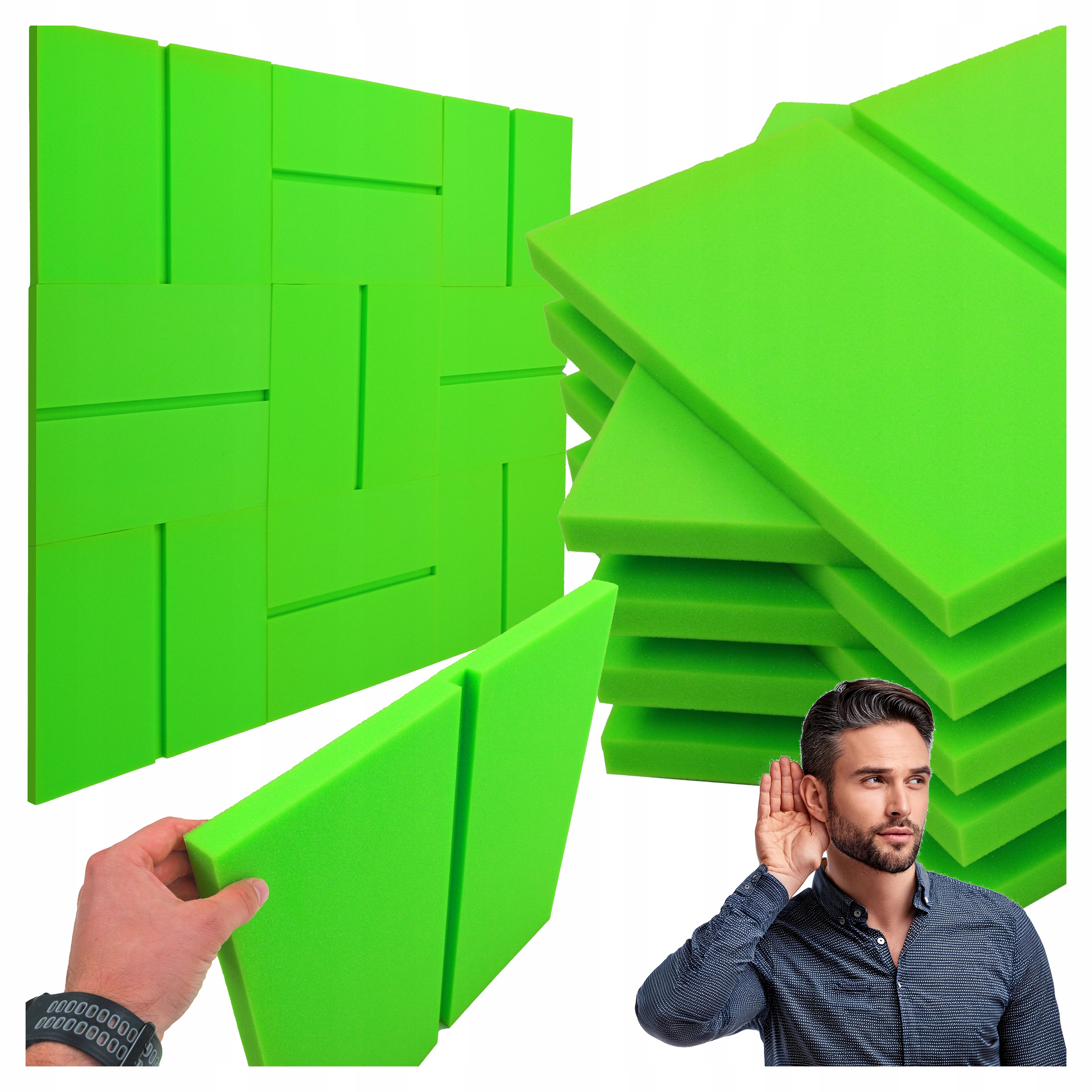 Čtverec s fází pohlcující ozvěnu na zeď, dobrá akustika v místnosti