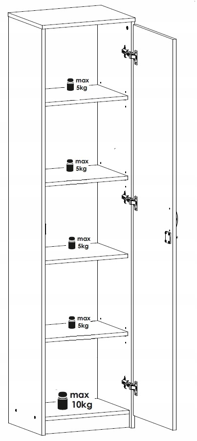 REGAŁ, SŁUPEK, SEGREGATOR , SZAFA POD KLUCZYK, AKTA 1D BIAŁY Wysokość mebla 180 cm
