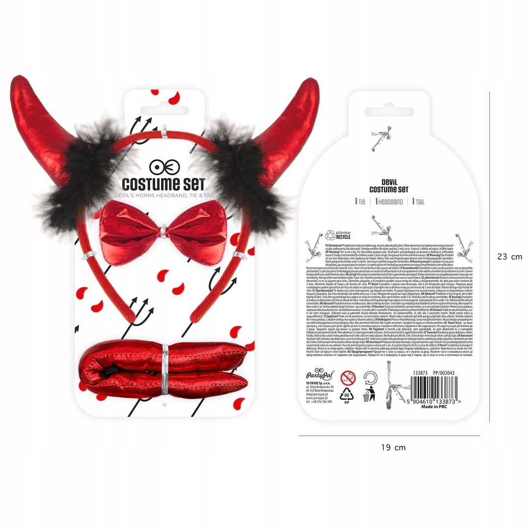 KOSTIUM DIABLICA DIABEŁ STRÓJ HALLOWEEN PANIEŃSKI WIDŁY ROGI DLA DZIECKA Marka PartyPal