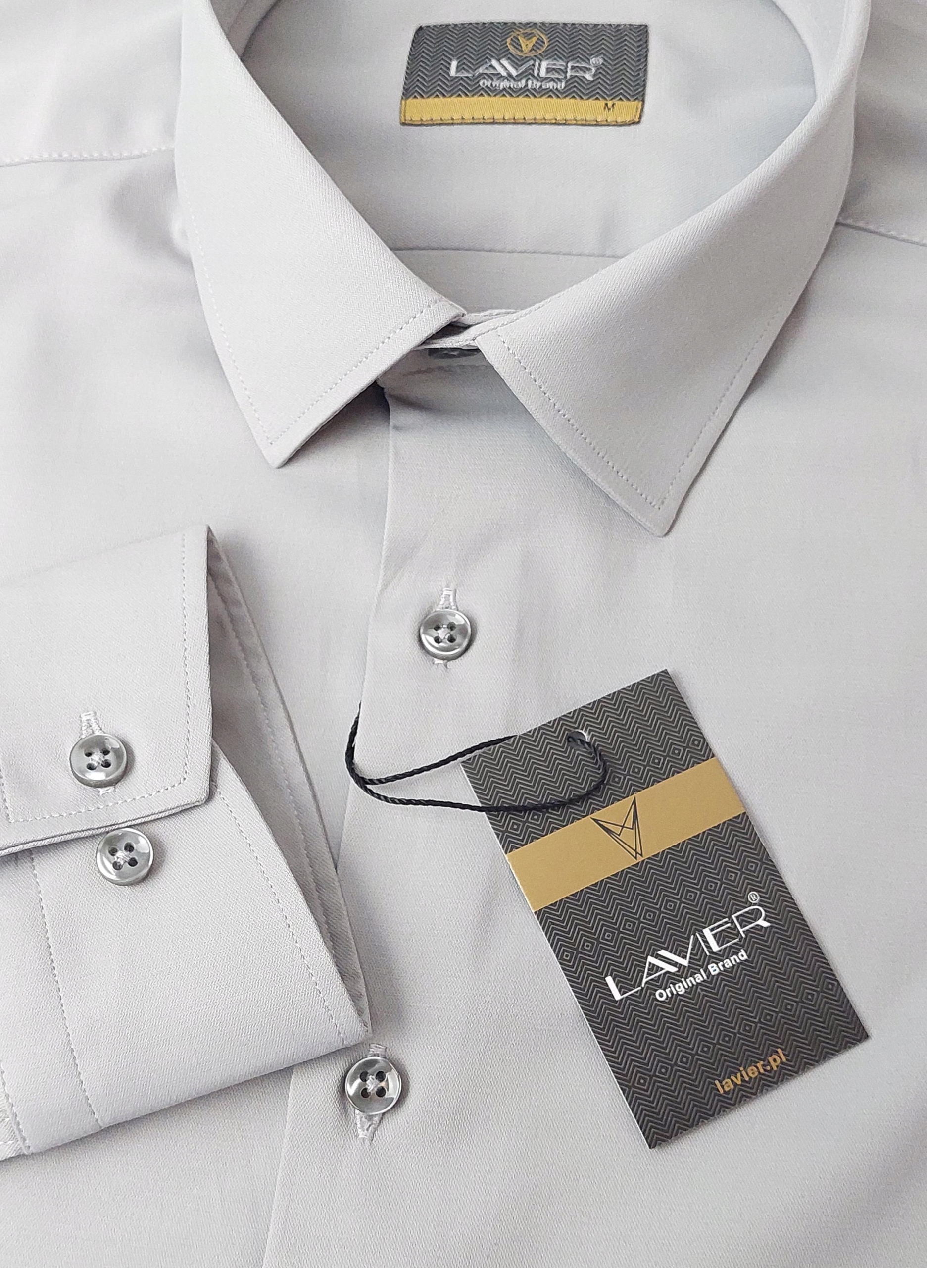 Koszula męska Szara dopasowana Lavier - SLIM FIT Bawełna Rozmiar L Kolor szary