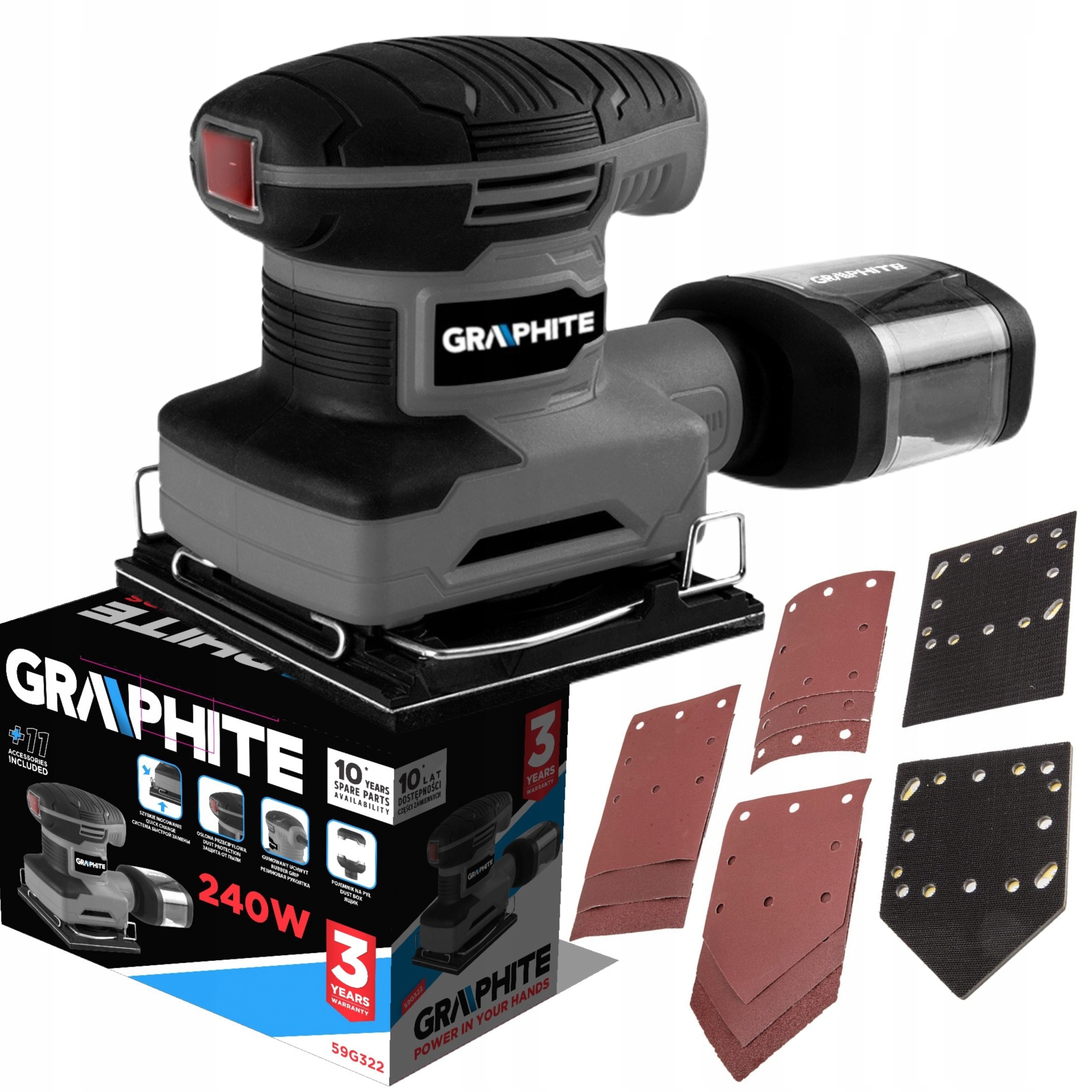 GRAPHITE SZLIFIERKA OSCYLACYJNA 240W 110X100MM 3 STOPY WYMIENNE 59G322