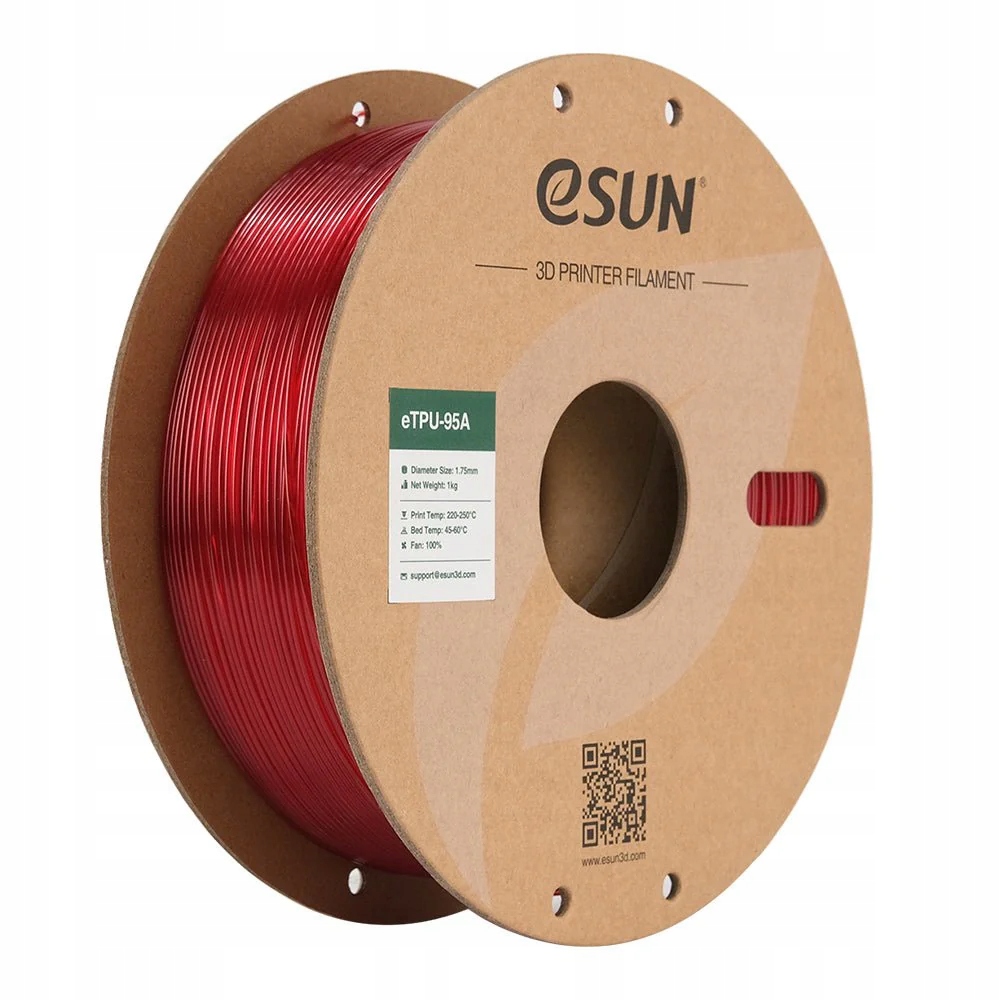 eSun TPU-95A Filament transparentny czerwony 1.75mm 1kg papierowa szpula