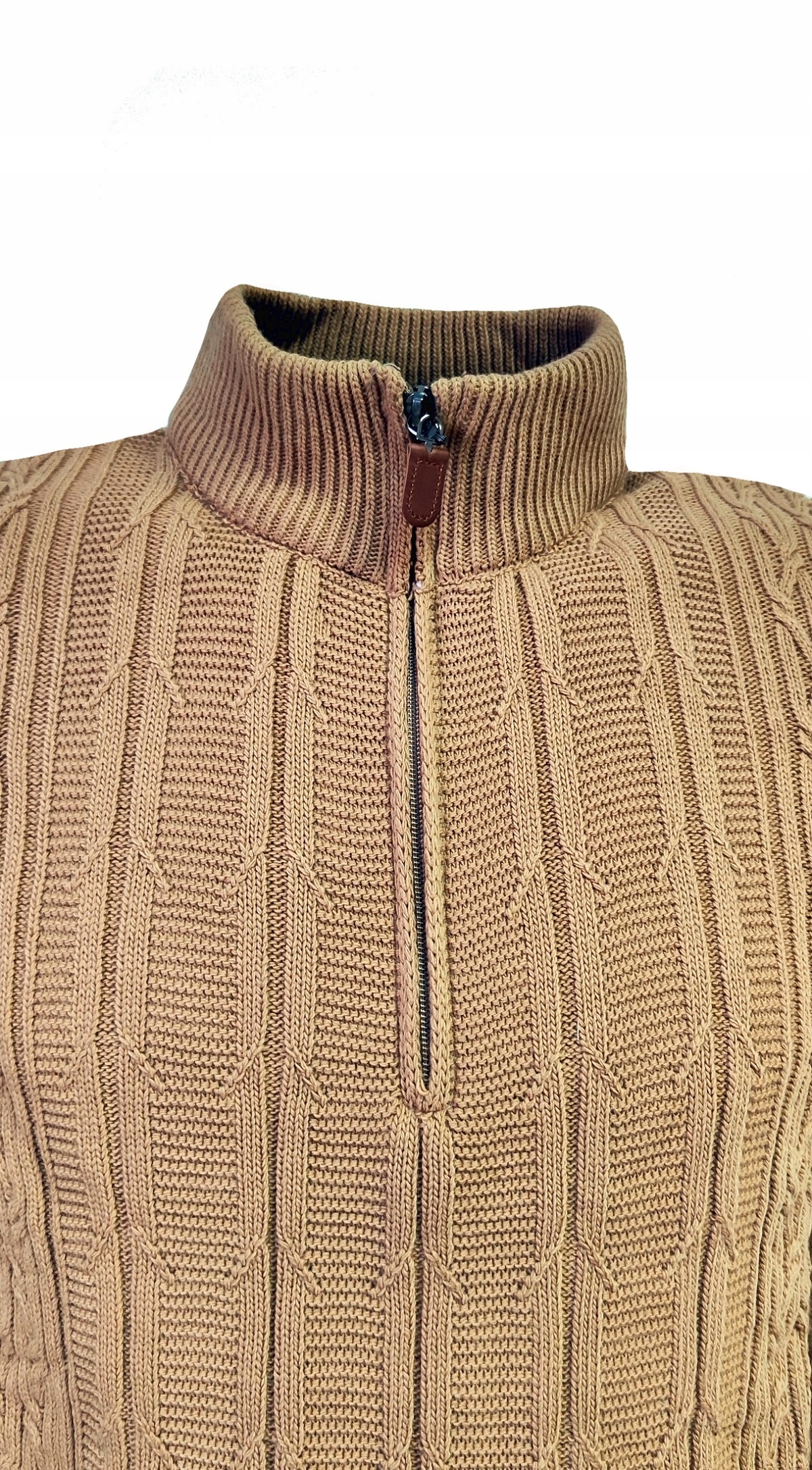 SWETER MĘSKI KRÓTKI ZAMEK STÓJKA CAMEL XXL Rozmiar XXL