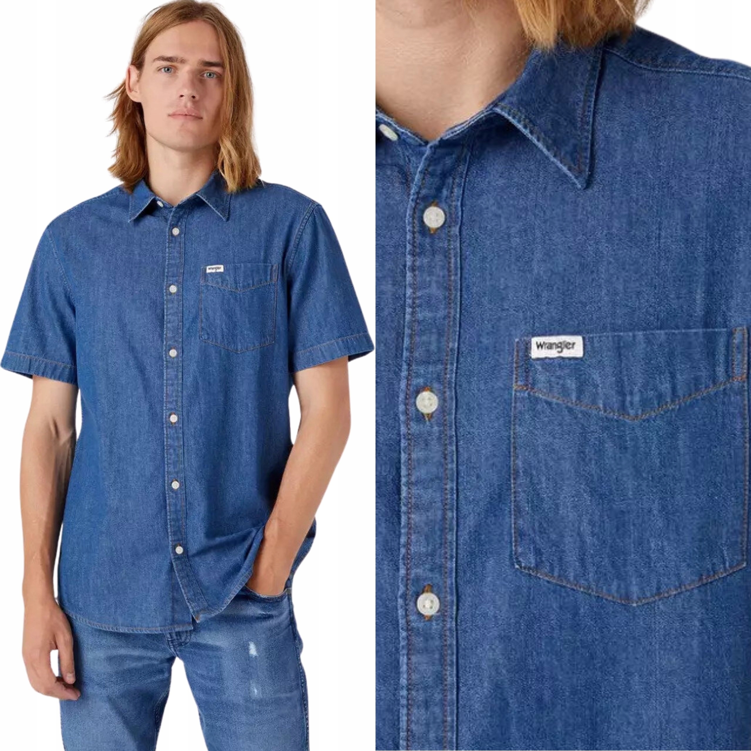 Wrangler košile Regular modrá Ss 1 Pkt Shirt S