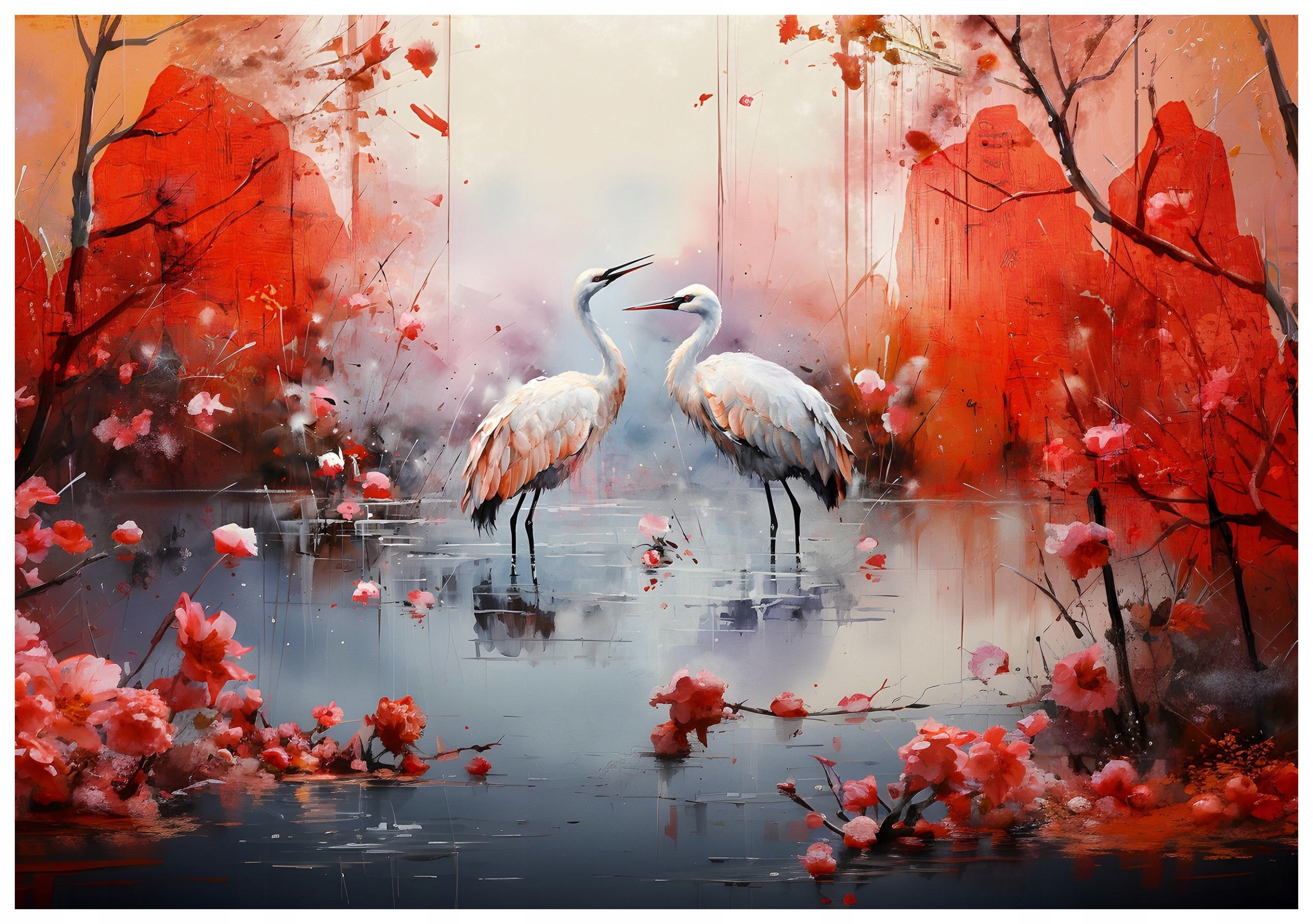 Fototapeta Jeřábi v mlze s květinami elegance do domu 300x210 lepidlo