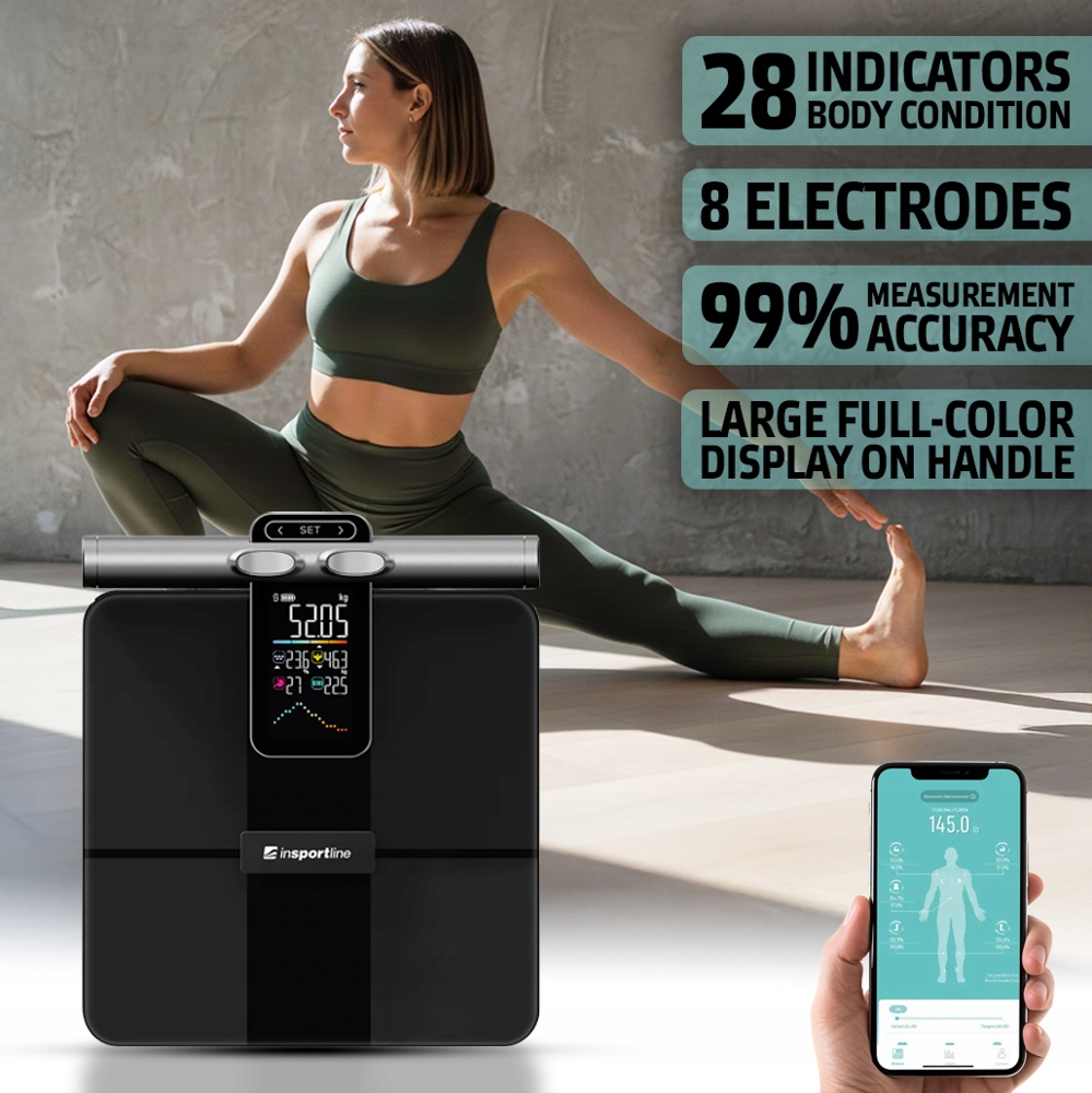 Waga Analityczna inSPORTline Syncale 200 Inteligentna 8 Elektrod Bia 180kg