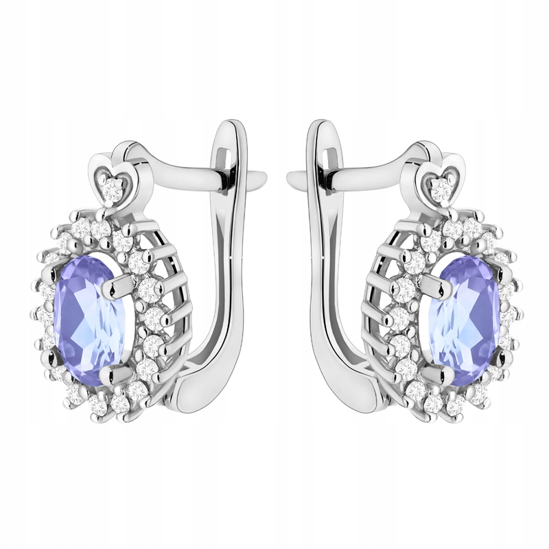 Złote Kolczyki Damskie pr. 585 Brylanty i Owalne Tanzanity 0,80ct 14k