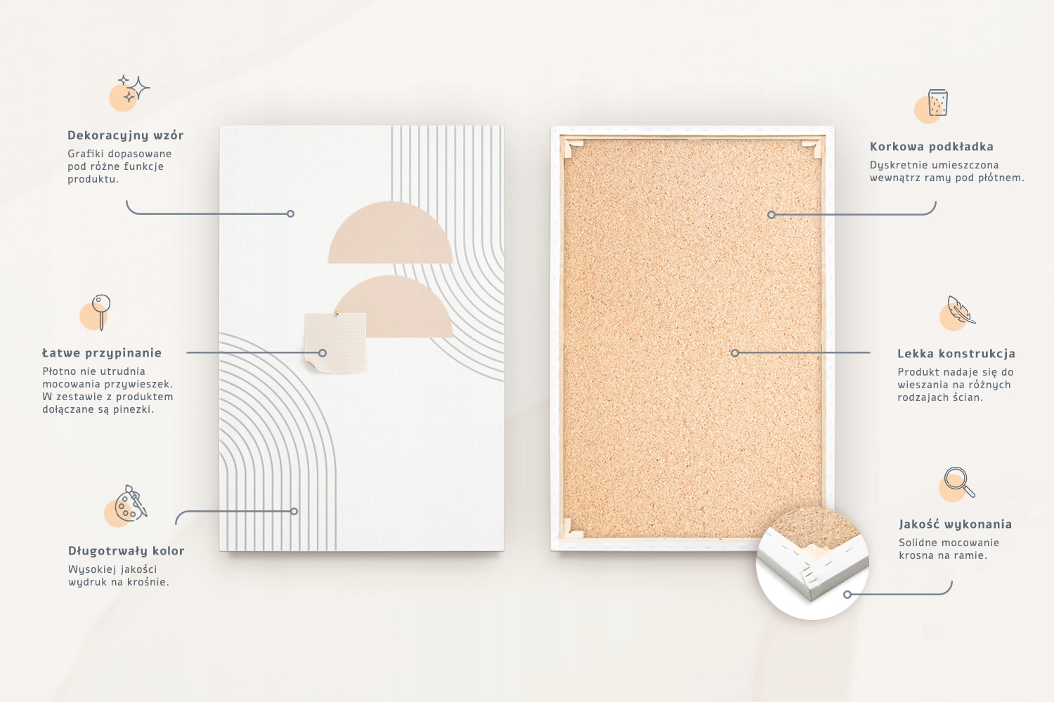 Tablica Korkowa drewniana Ogłoszeniowa Marmur Długość 70 cm