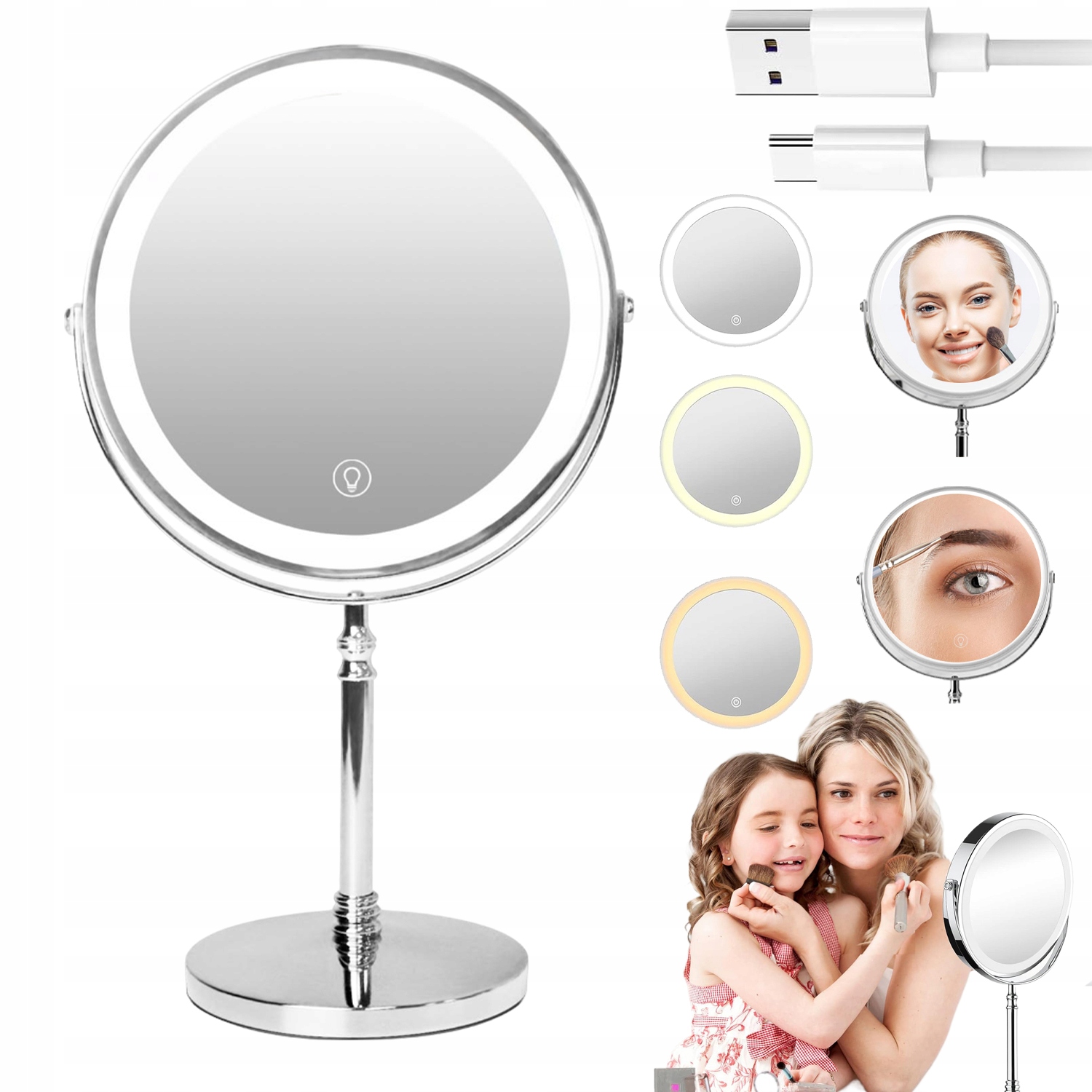 Led Podsvícené Kosmetické Zrcátko Pro Líčení 1X 10X Zvětšovací