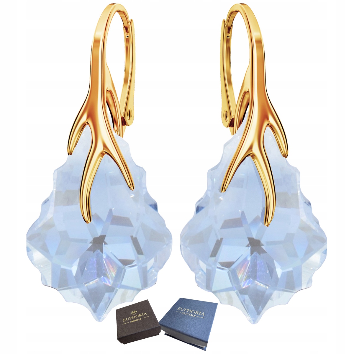 Náušnice Zlaté Stříbro 925 Krásné Dámské Pozlacené s Krystaly jako Dárek