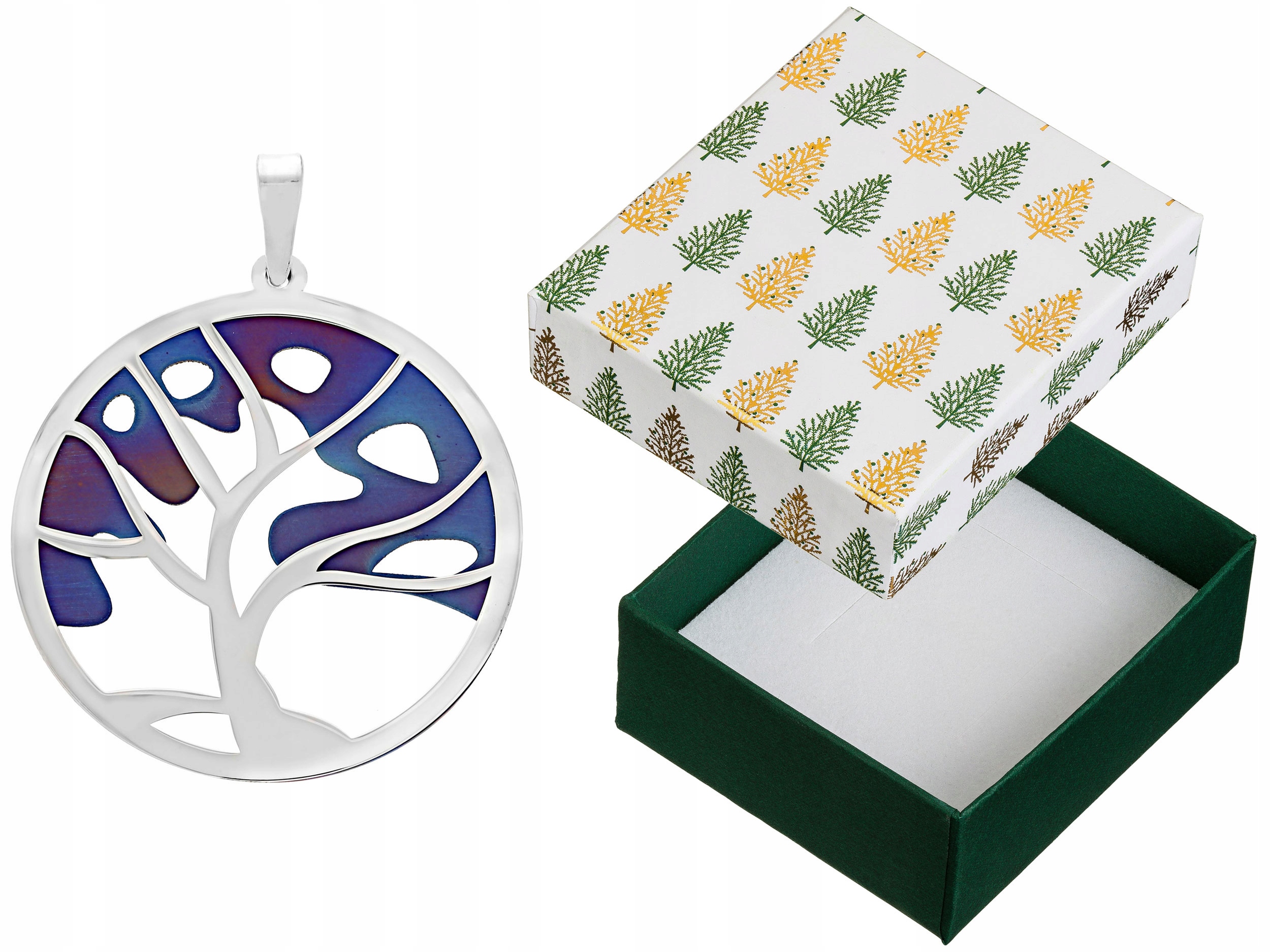 Velký stříbrný přívěsek s titanem Rhodiovaný modrý Přívěsek Strom štěstí