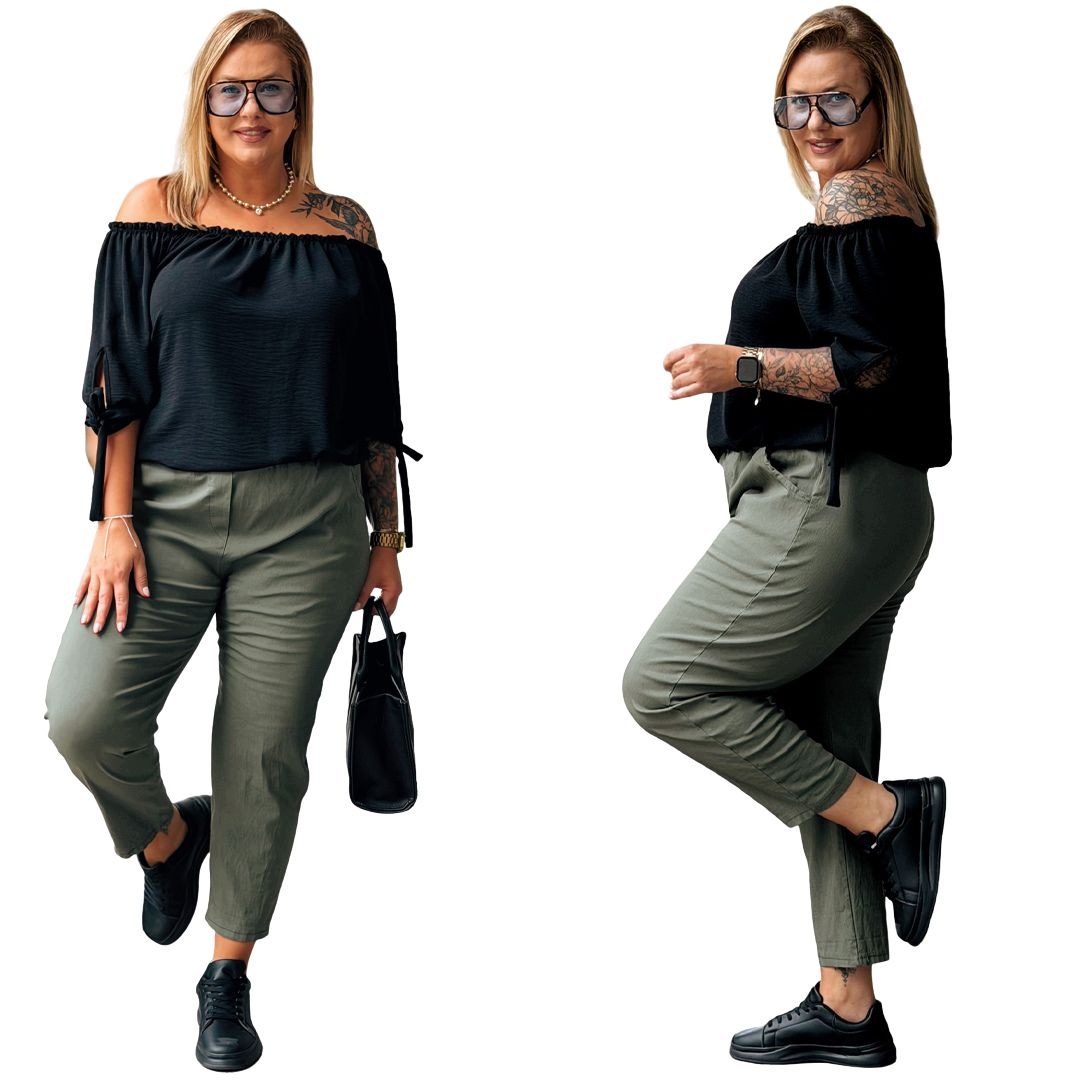 Elastické kalhoty Plus Size Dámské velké velikosti Cavaricci Khaki