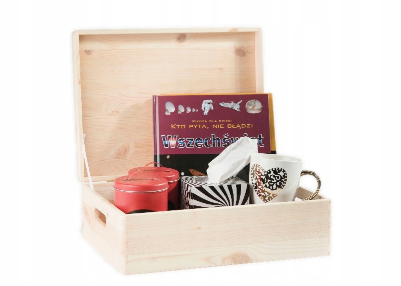 Pudełko skrzynka drewniana ZAMYKANA z deklem 40x30x13,5 naturalna pojemnik