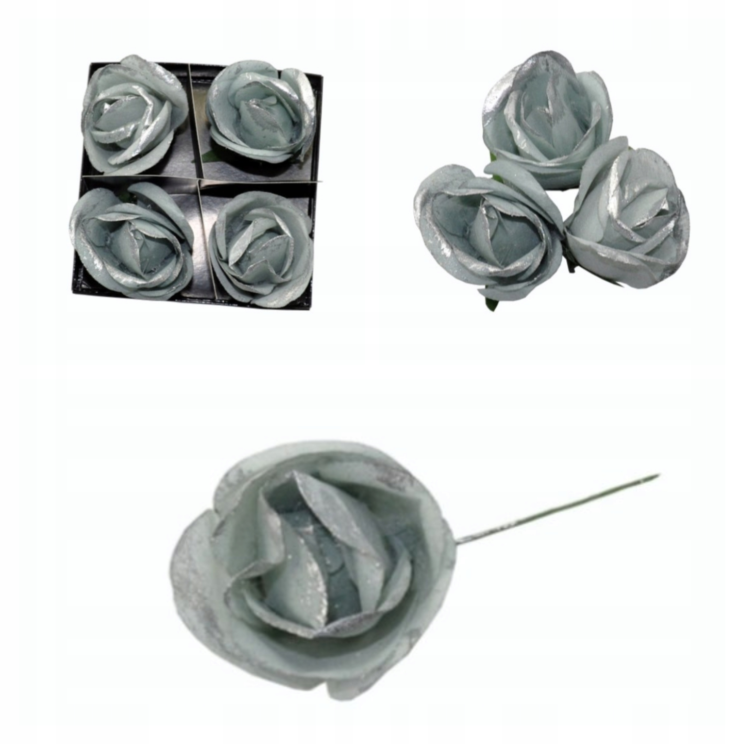 

Róże Dekoracyjne 4SZT Srebrne Brokat