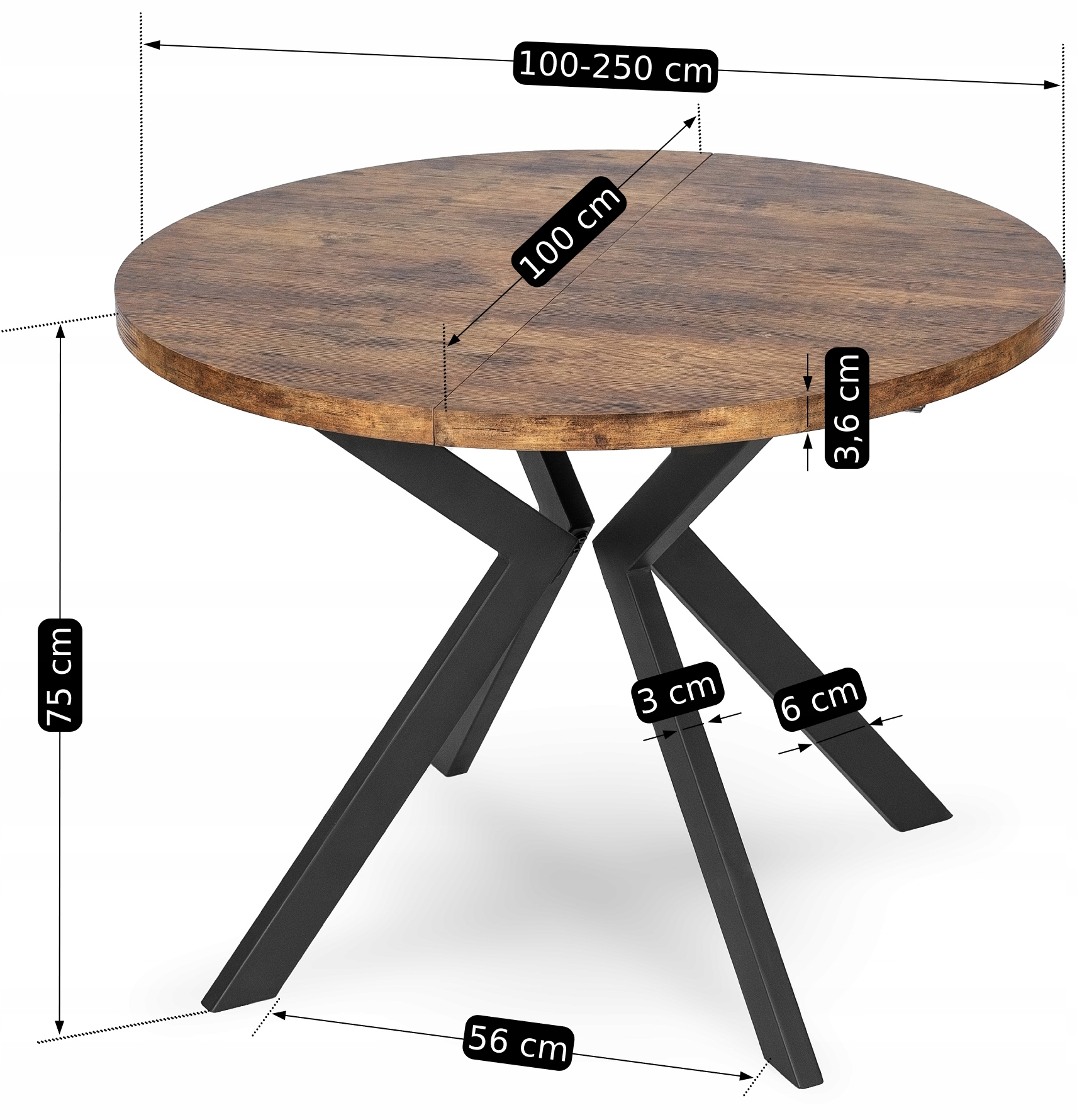 Stół Okrągły Rozkładany Nowoczesny Jadalnia Salon Loft Dąb Rustykalny LUKAS Funkcje rozkładany