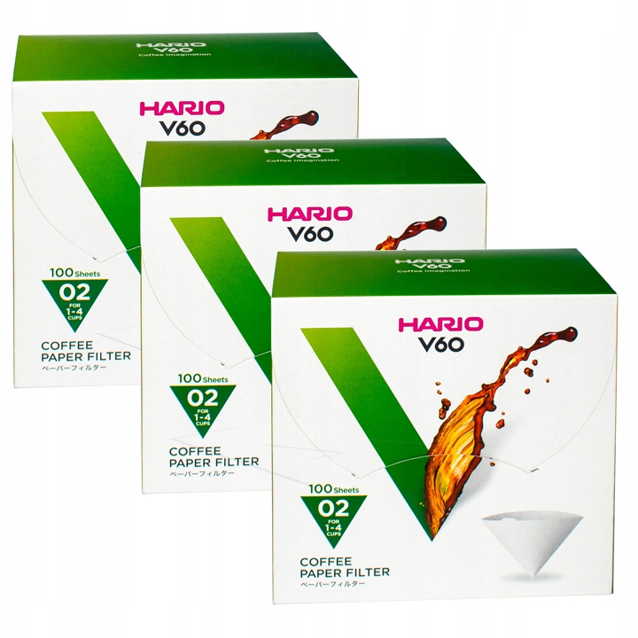 Filtry papierowe Hario do kawy dripa V60 VCF-02 opak. 3 x 100 (300 szt) BOX