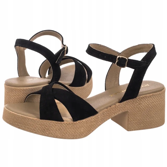 Kožené dámské sandály na podpatku Ryłko černé 3MF91_U černé