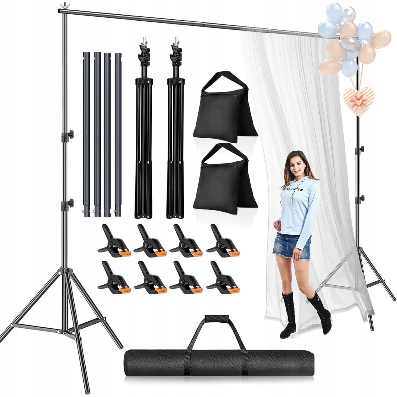Sada Stativů Pro Fotografické Pozadí Studiový Stativ 210 X 300 CM, Nastavitelný