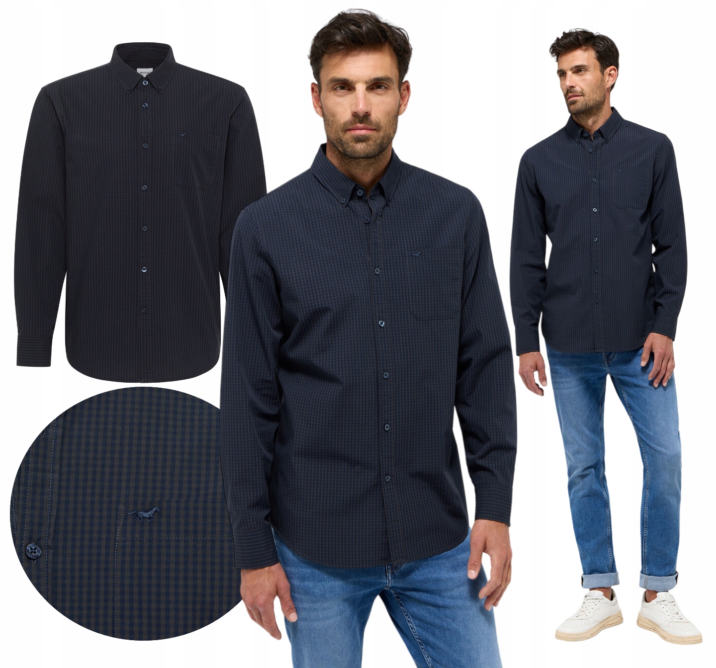 Pánská košile s dlouhým rukávem Mřížka Bavlna Mustang Chester Grafit vel. M