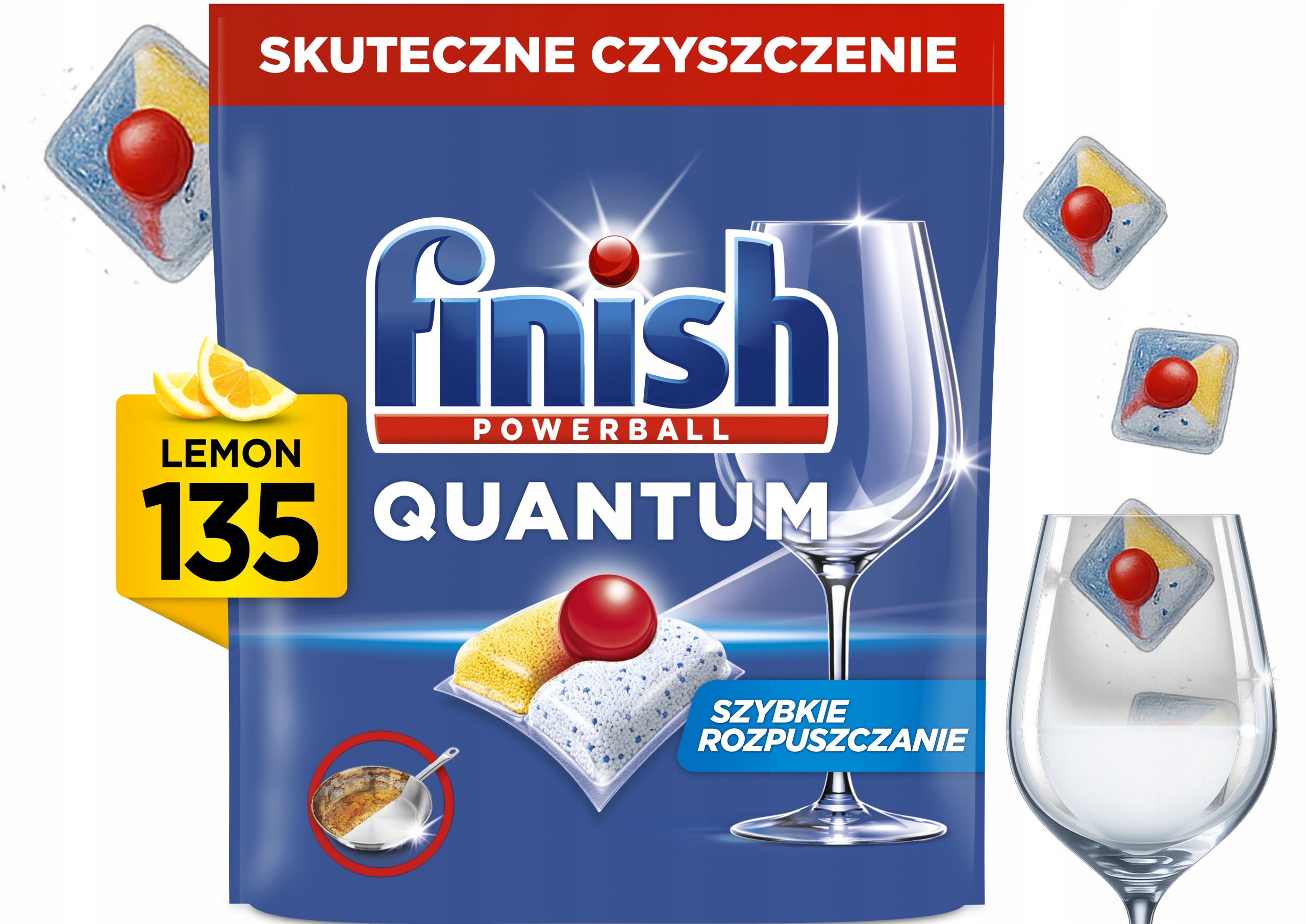 Kapsle Finish Efektivní mytí nádobí Quantum All In 1 Lemon 135 Kusů