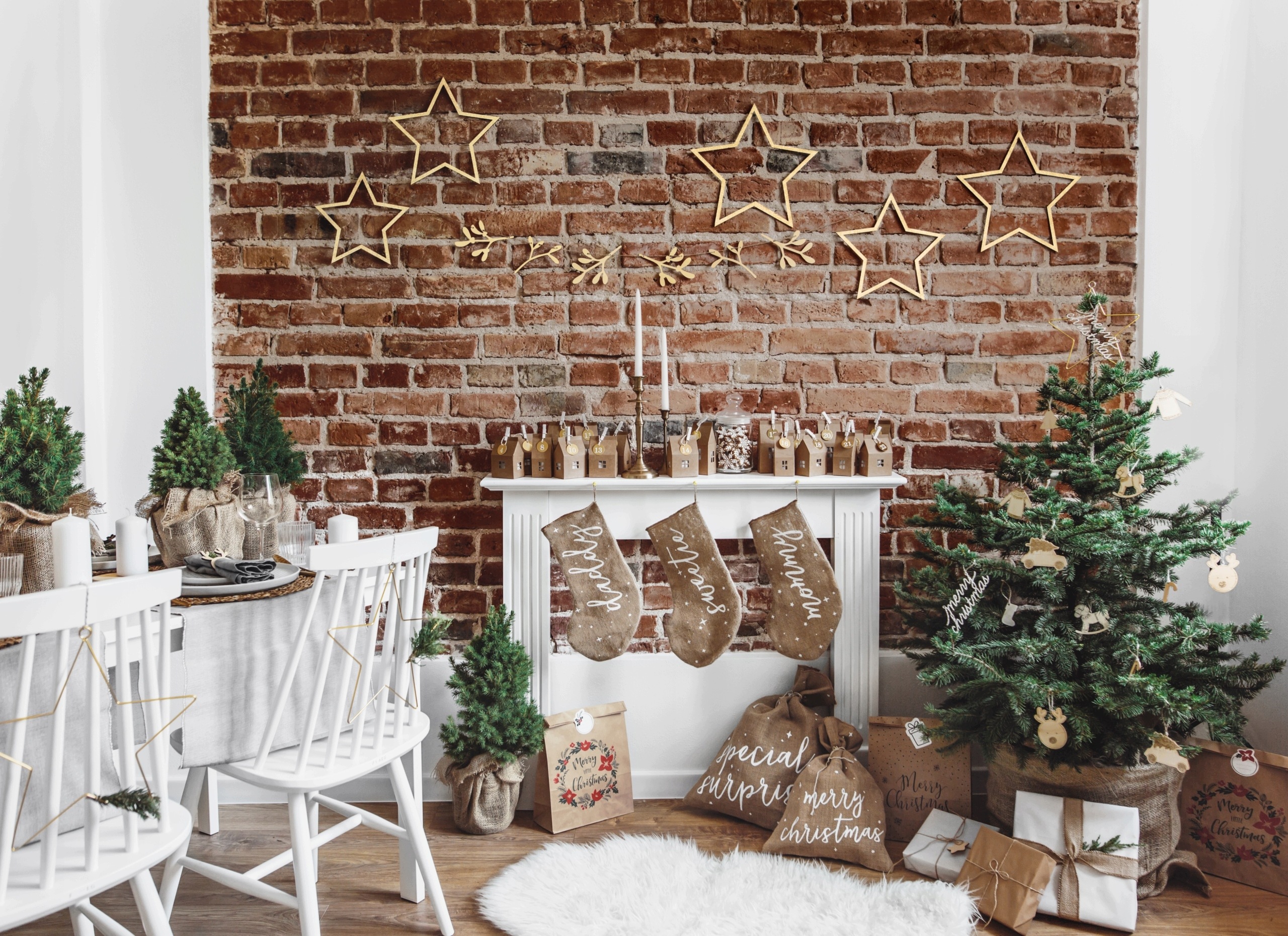 Адвент-календарь PartyDeco для наполнения, 24 бумажных домика в стиле бохо — фото 7