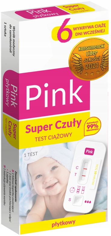 DOMOWY PŁYTKOWY TEST CIĄŻOWY PINK SUPERCZUŁY 99,9%