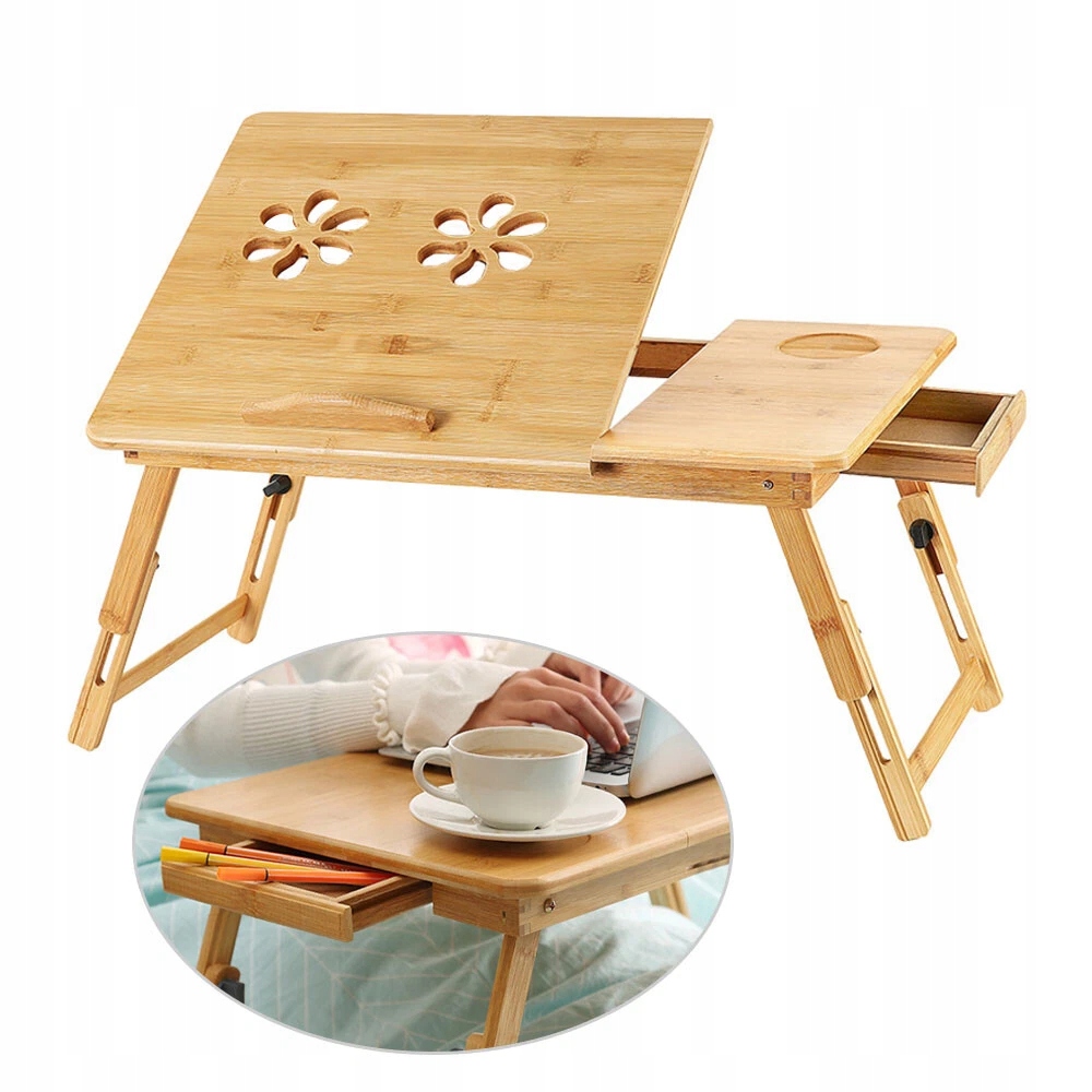 Stolik Pod Laptopa Do Łóżka Składany Mobilny Regulowany Bamboo Śniadaniowy