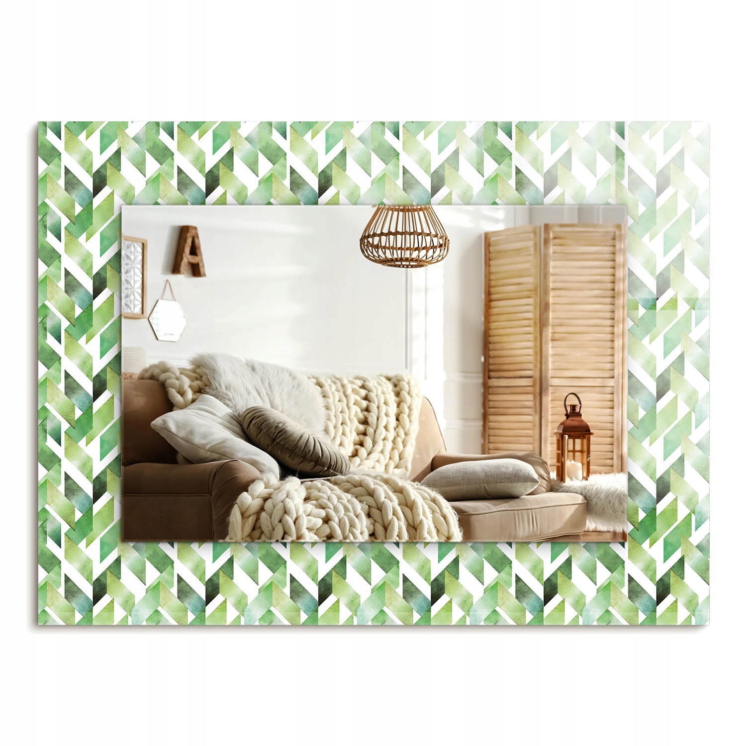 Zrkadlo s ozdobnou potlačou Obdĺžnikové 80x60 cm Zelený geometrický vzor