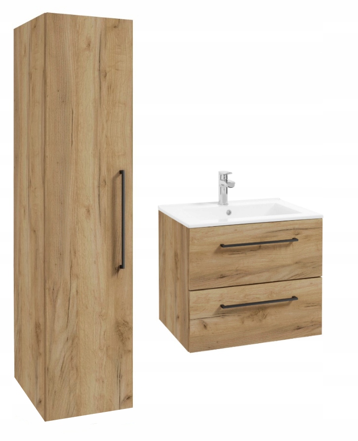 Szafka z umywalką podwieszana 50cm słupek 140cm Dąb Craft Złoty