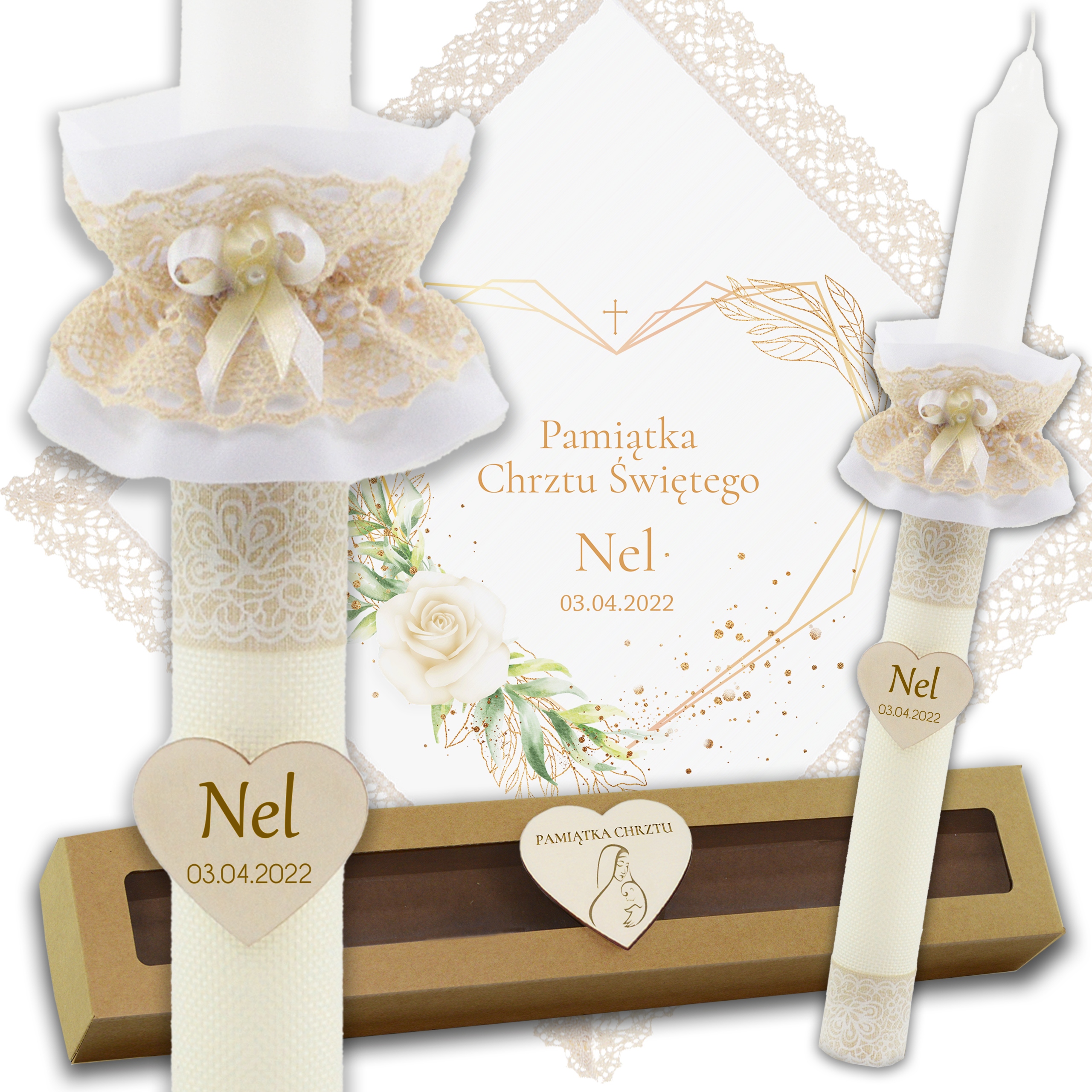 

Świeca Szatka Do Chrztu Na Chrzest Eko Koronka E