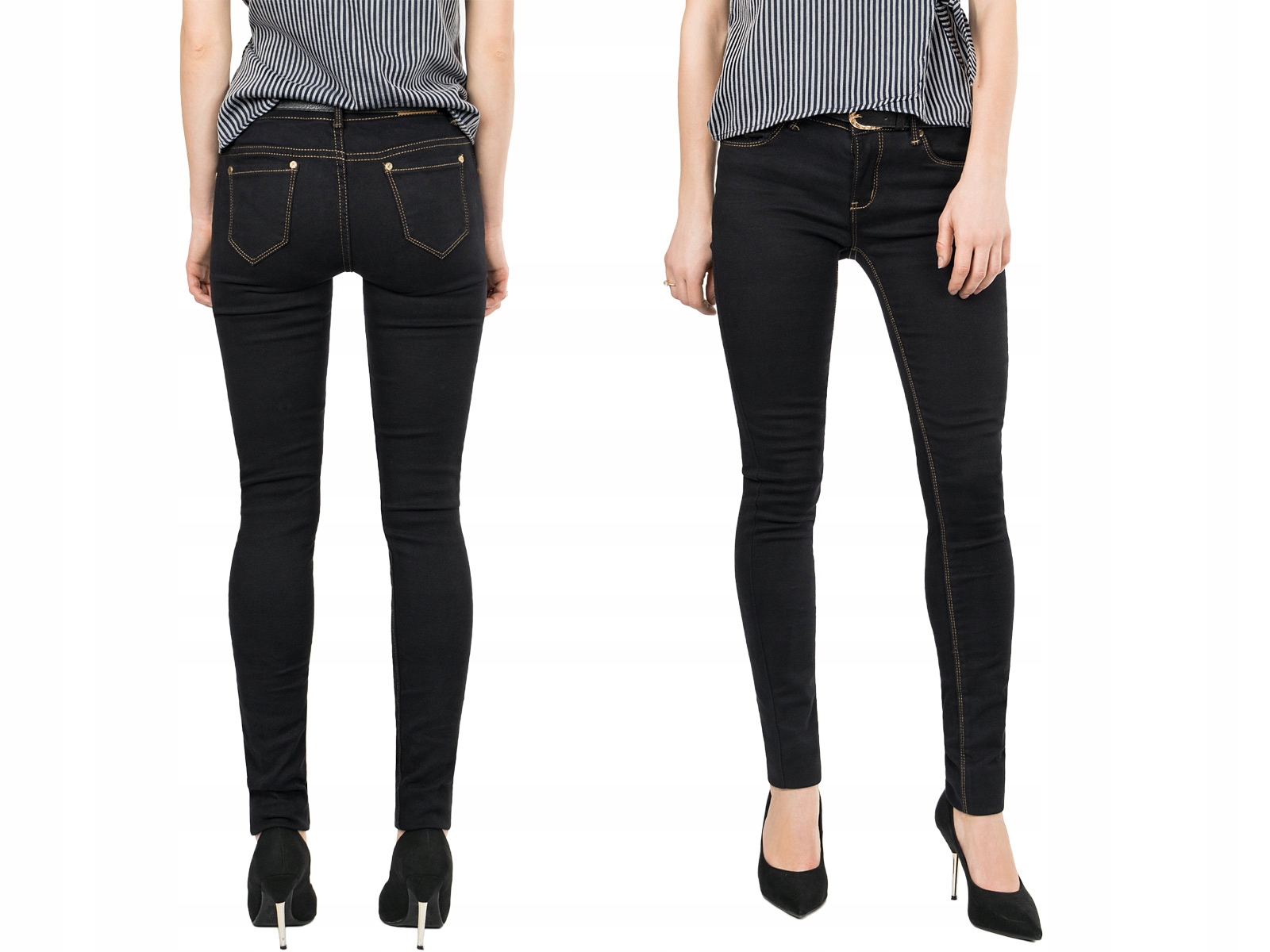 

Czarne Rurki Jeans Damskie Spodnie Pasek 8096 68cm