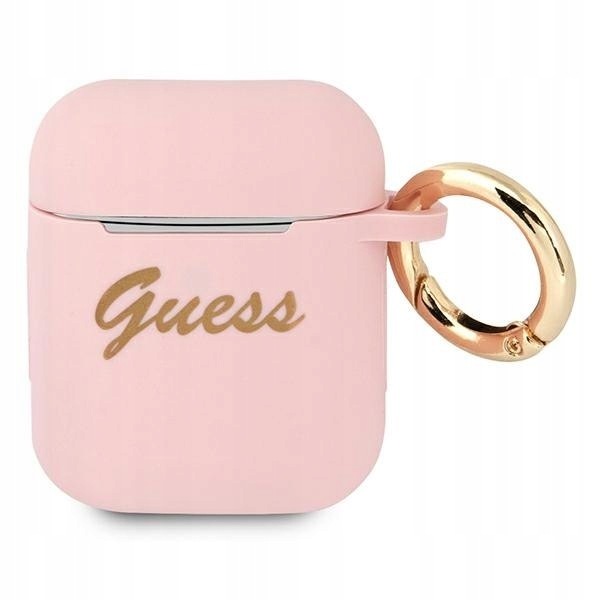 Guess GUA2SSSI AirPods 1/2 cover różowy/pink Silicone Vintage Script